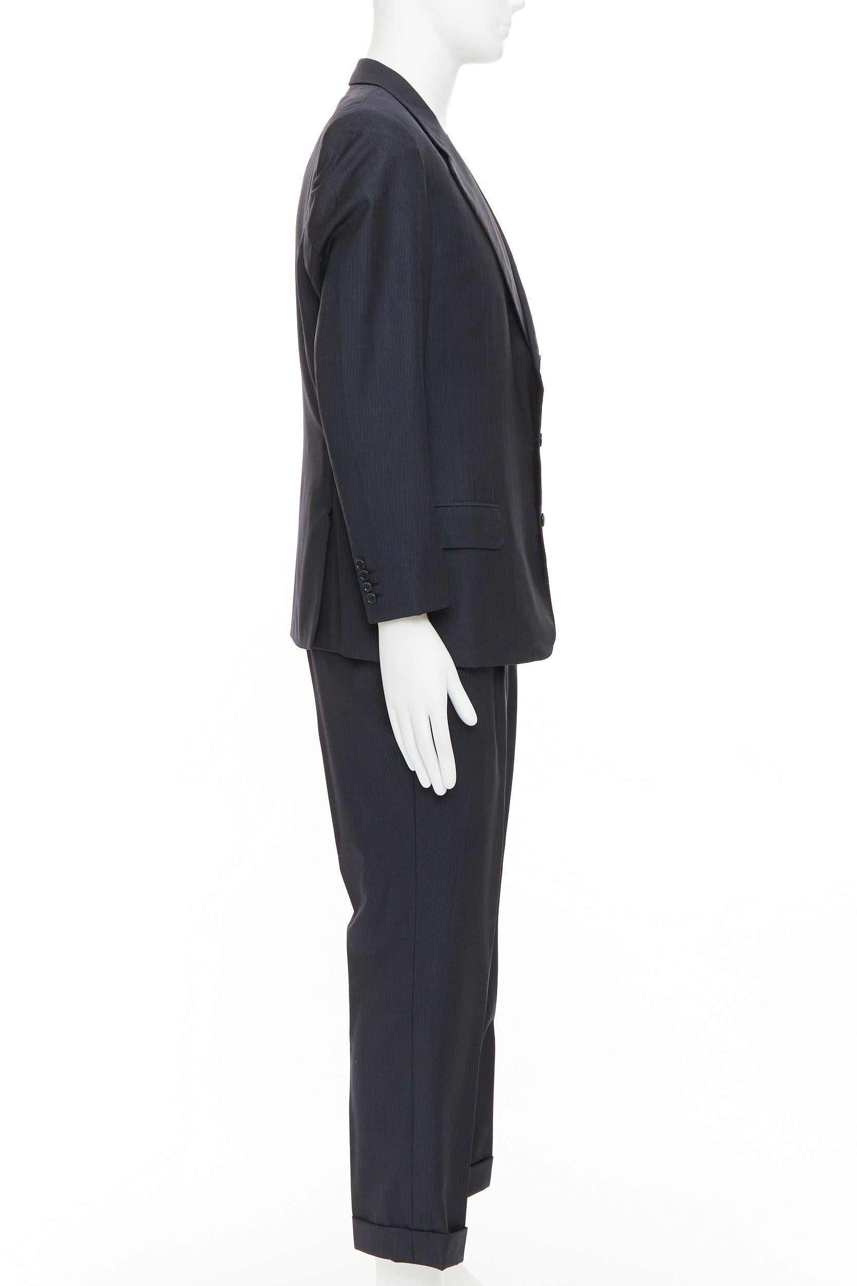 Noir Brioni Cesar - Ensemble blazer en laine à rayures - marine - IT52 XL en vente