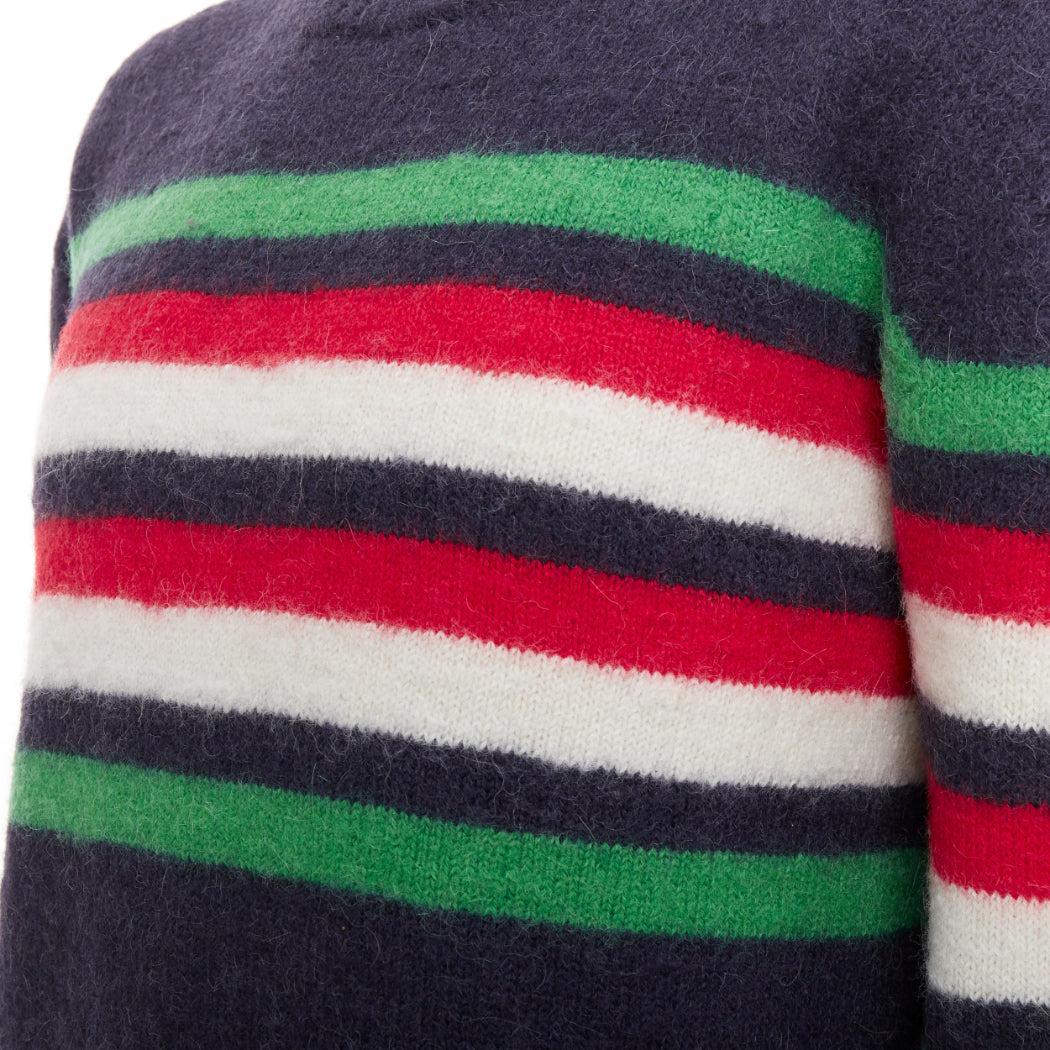 GUCCI navy grün rot gestreifter Pullover mit gesticktem Logo im Angebot 2