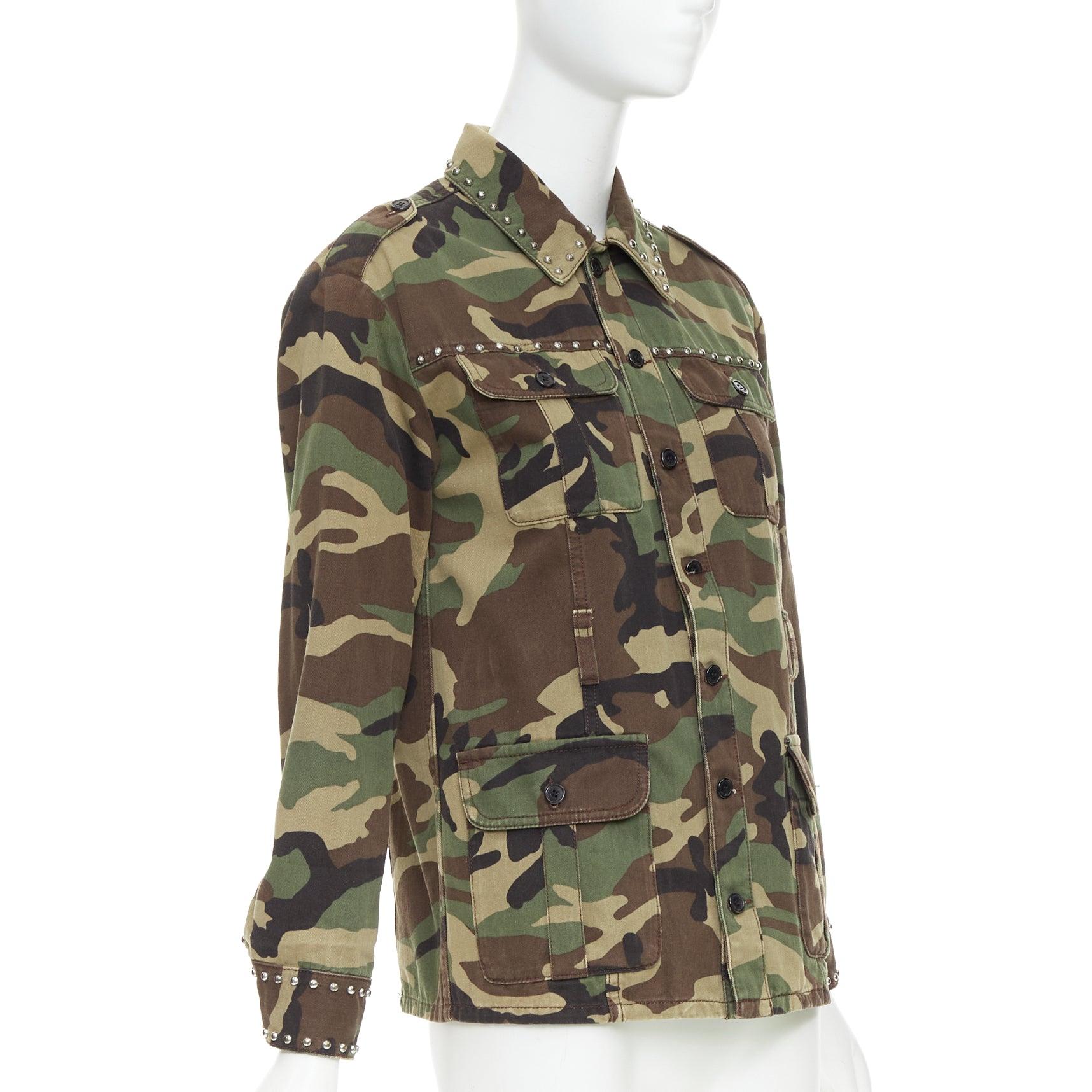 Beige SAINT LAURENT 2015 Greene & Greene & Greene, giacca militare in cotone con borchie XS in vendita