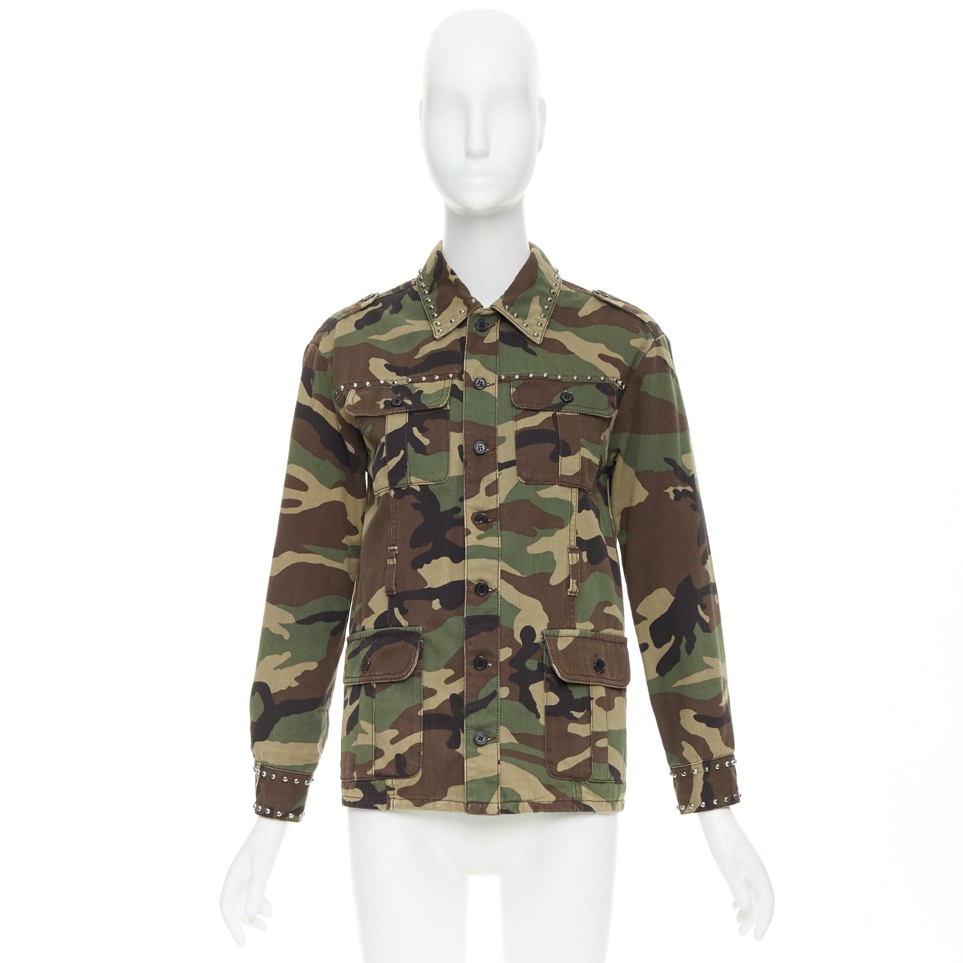 SAINT LAURENT 2015 Greene & Greene & Greene, giacca militare in cotone con borchie XS in vendita 5