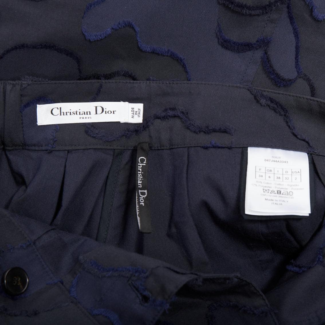 CHRISTIAN DIOR 2020 Falda midi en jacquard de camuflaje de algodón azul marino FR34 XS en venta 3