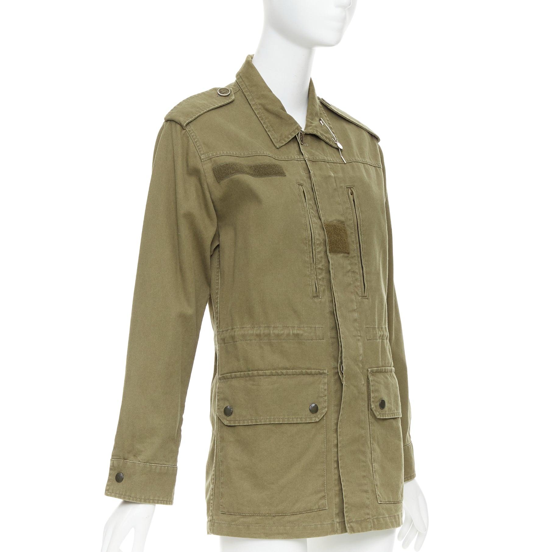 Marrone SAINT LAURENT 2015 giacca militare con tasche in cotone e lino verde militare FR34 S in vendita