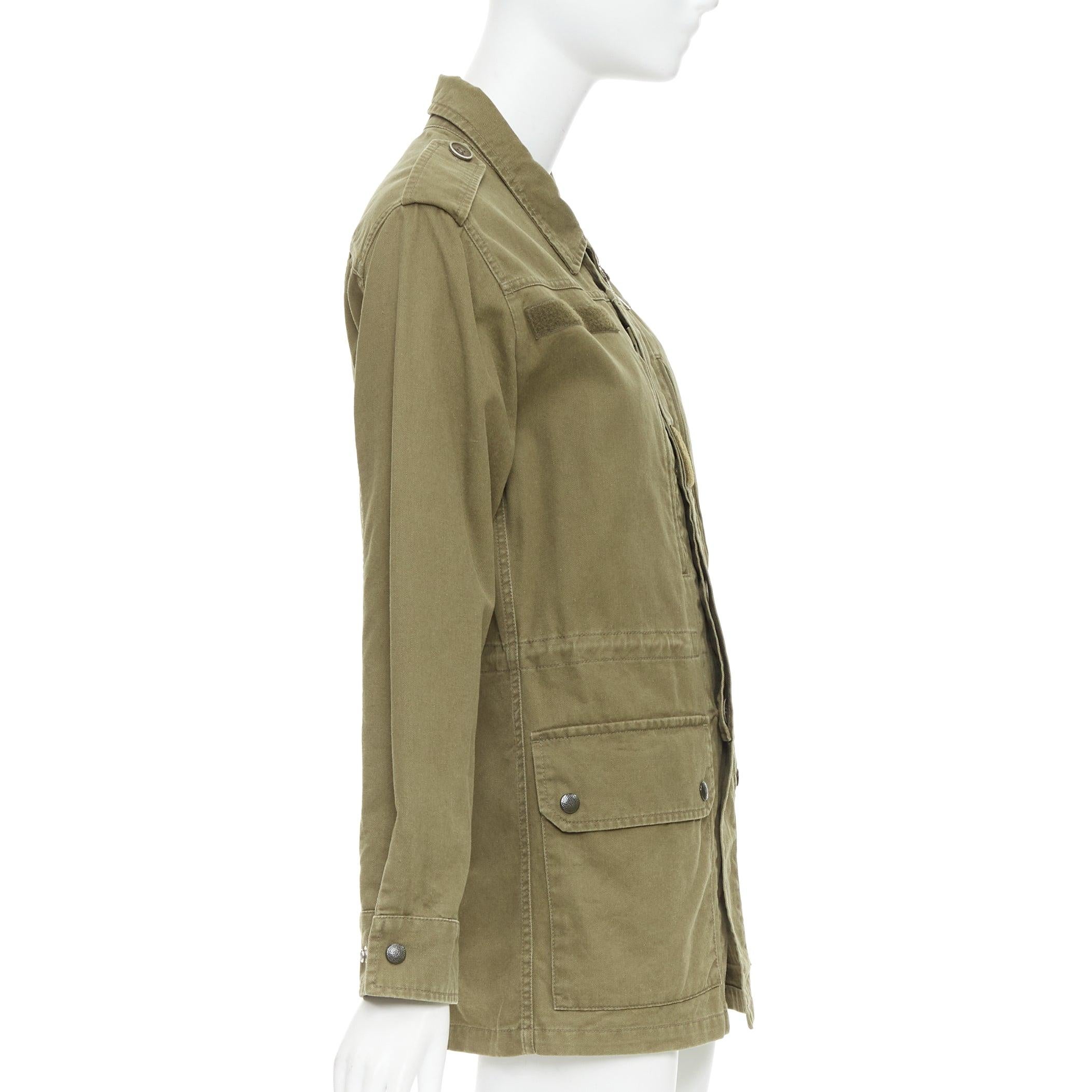 Donna SAINT LAURENT 2015 giacca militare con tasche in cotone e lino verde militare FR34 S in vendita