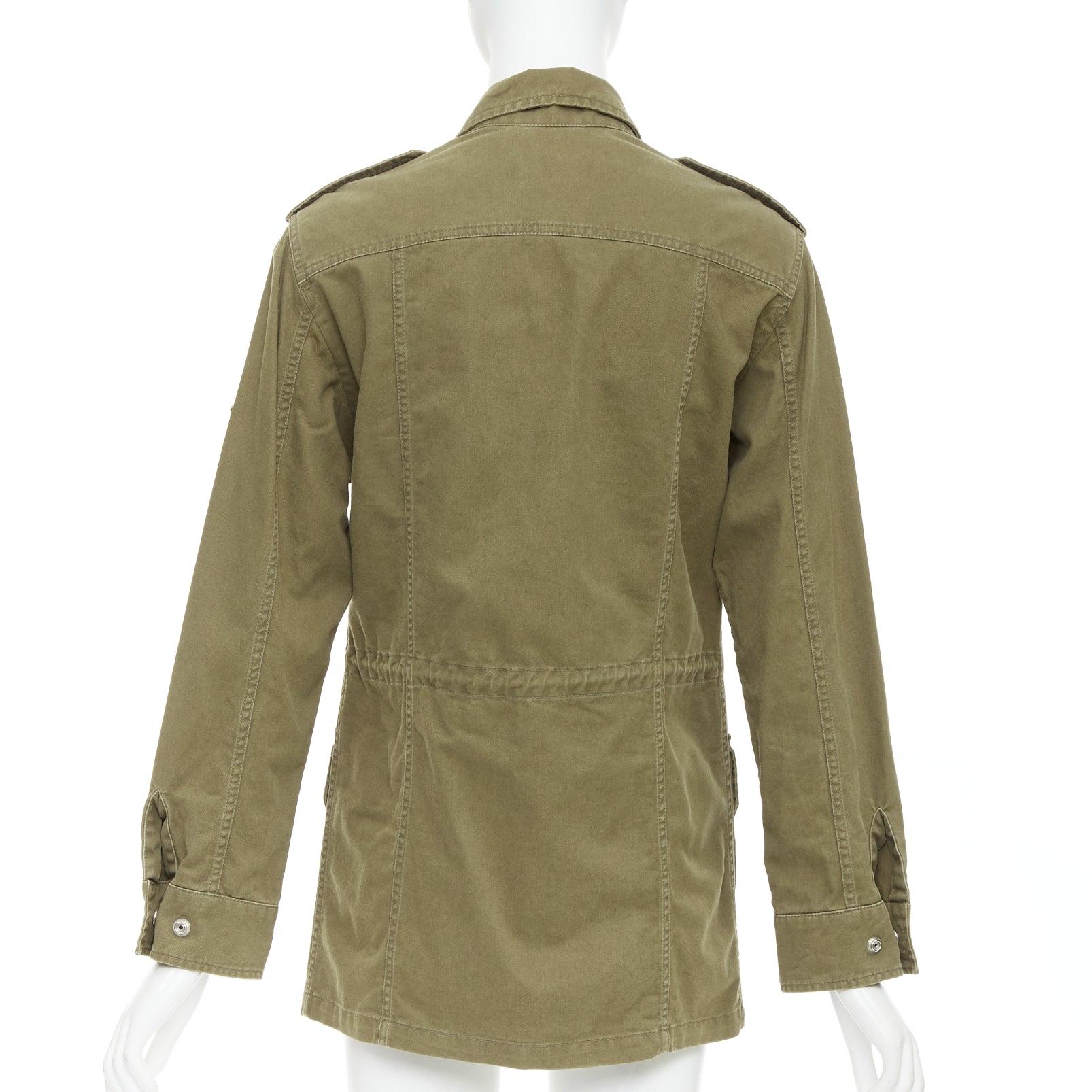 SAINT LAURENT 2015 giacca militare con tasche in cotone e lino verde militare FR34 S in vendita 1