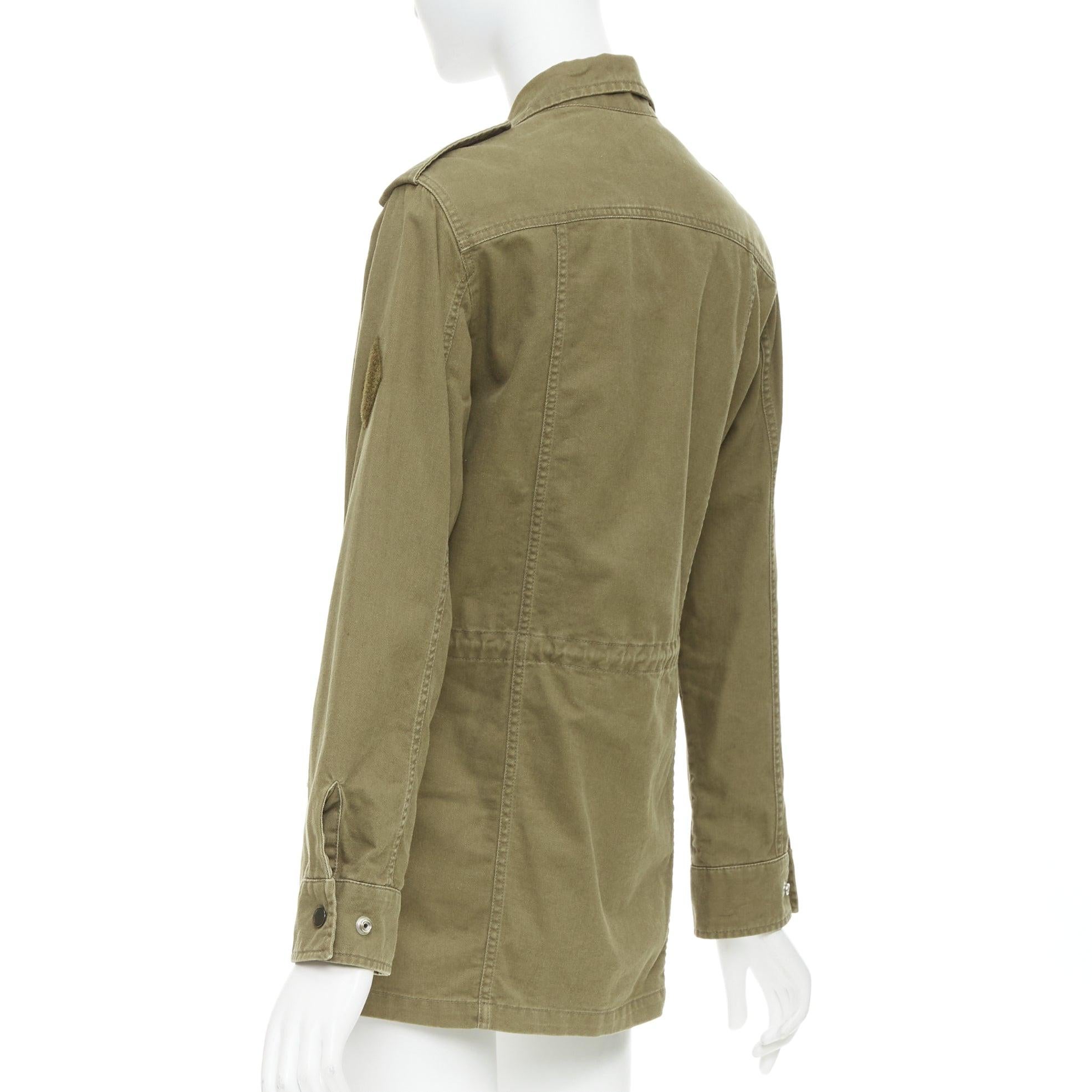 SAINT LAURENT 2015 giacca militare con tasche in cotone e lino verde militare FR34 S in vendita 2