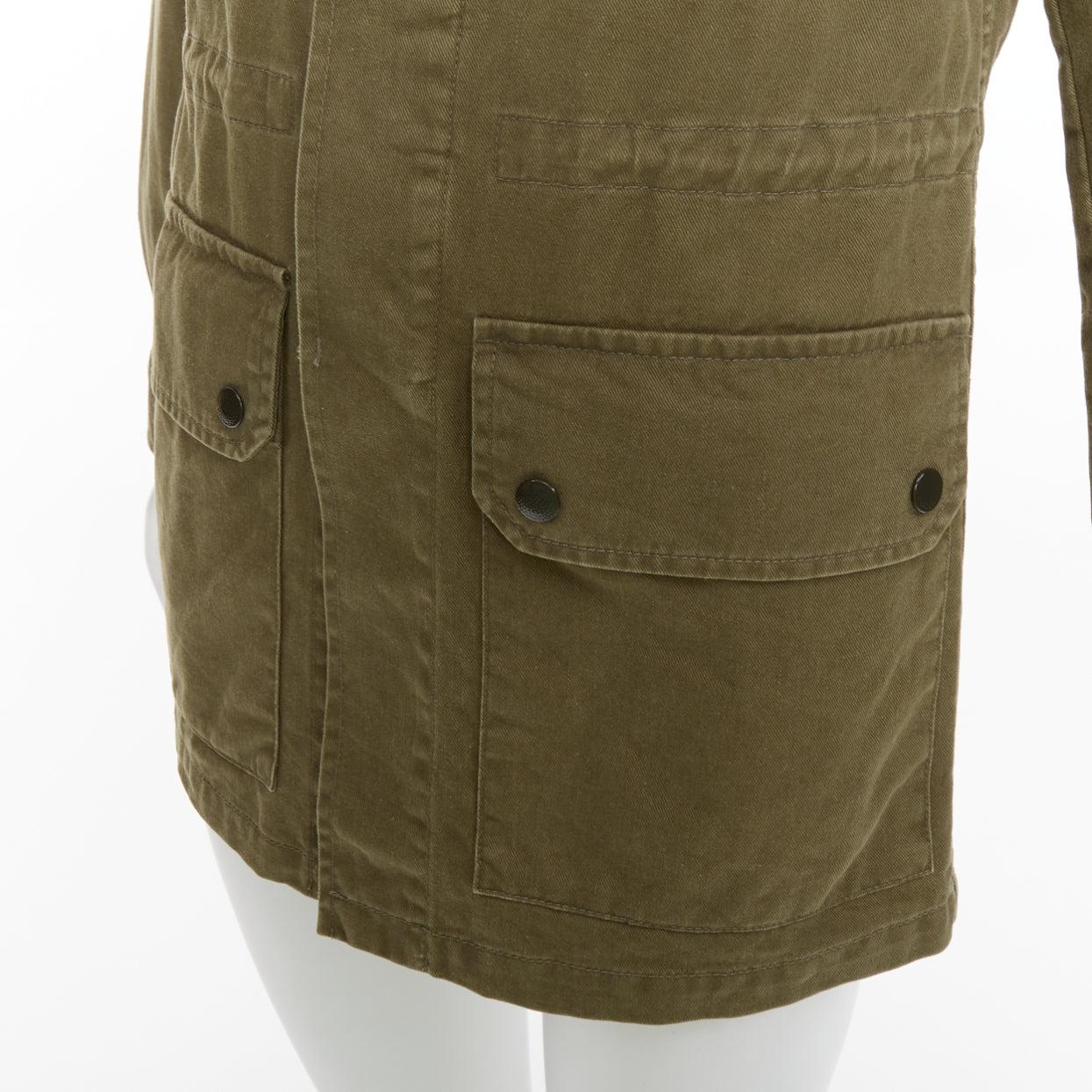 SAINT LAURENT 2015 giacca militare con tasche in cotone e lino verde militare FR34 S in vendita 3