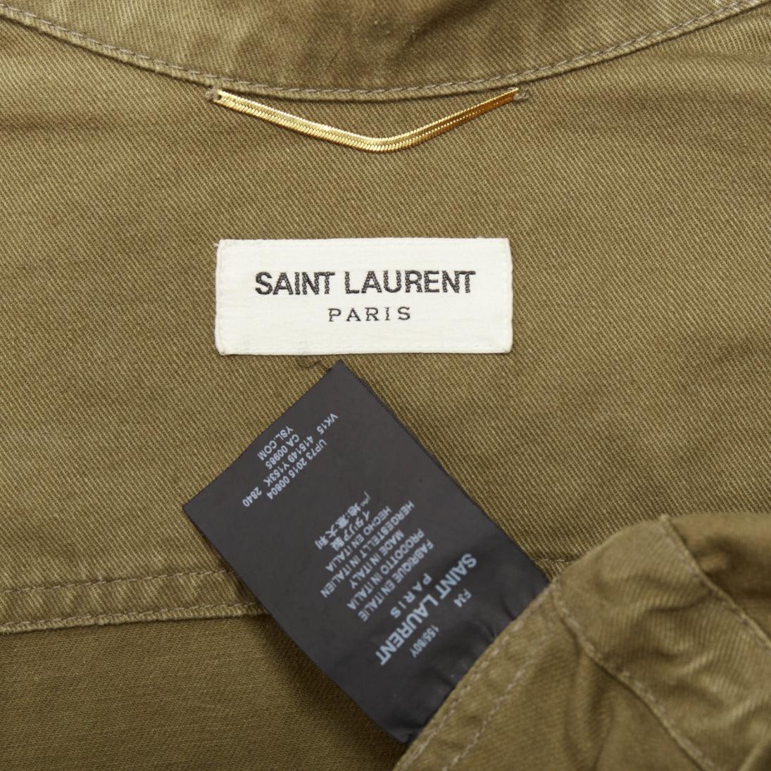 SAINT LAURENT 2015 giacca militare con tasche in cotone e lino verde militare FR34 S in vendita 4