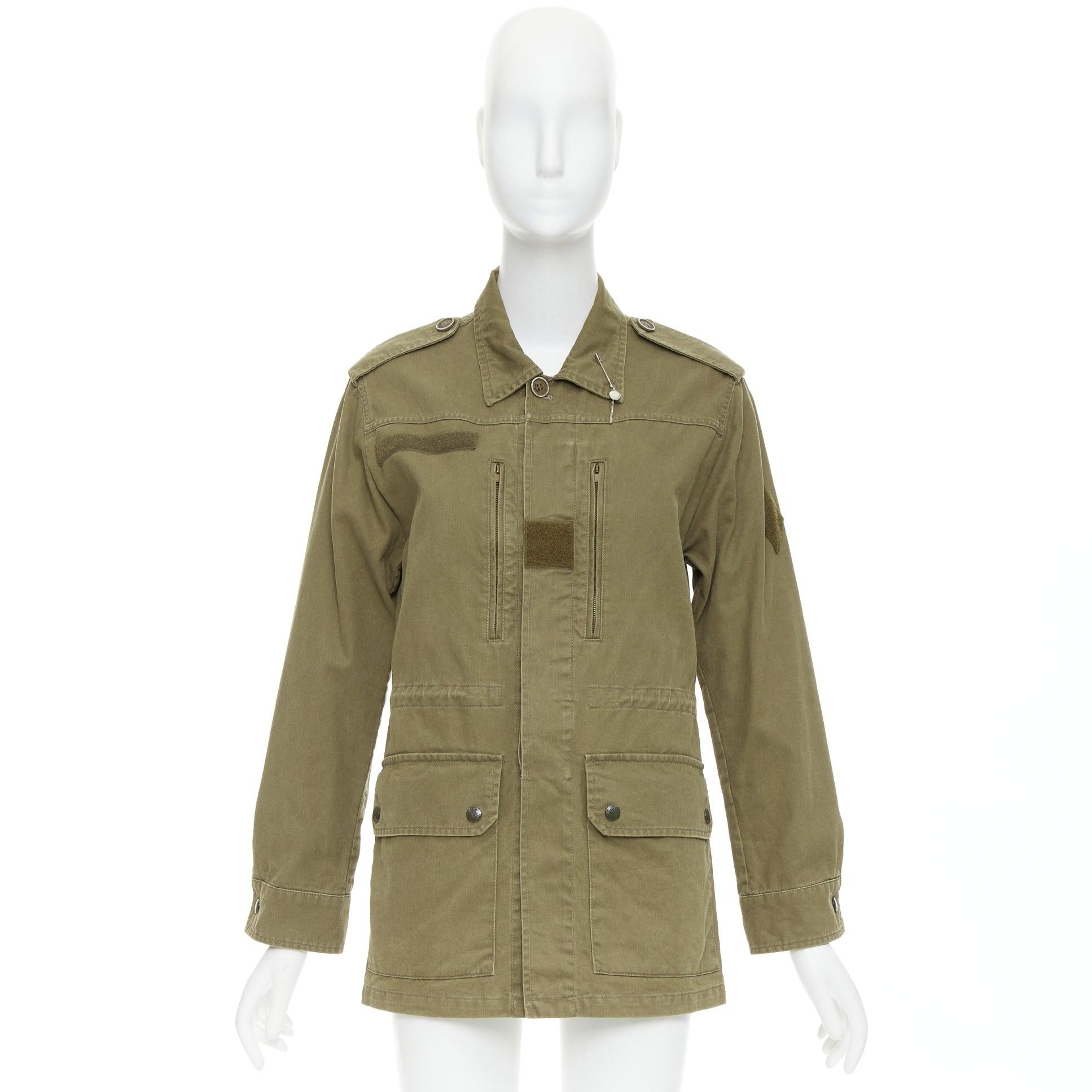 SAINT LAURENT 2015 giacca militare con tasche in cotone e lino verde militare FR34 S in vendita 5