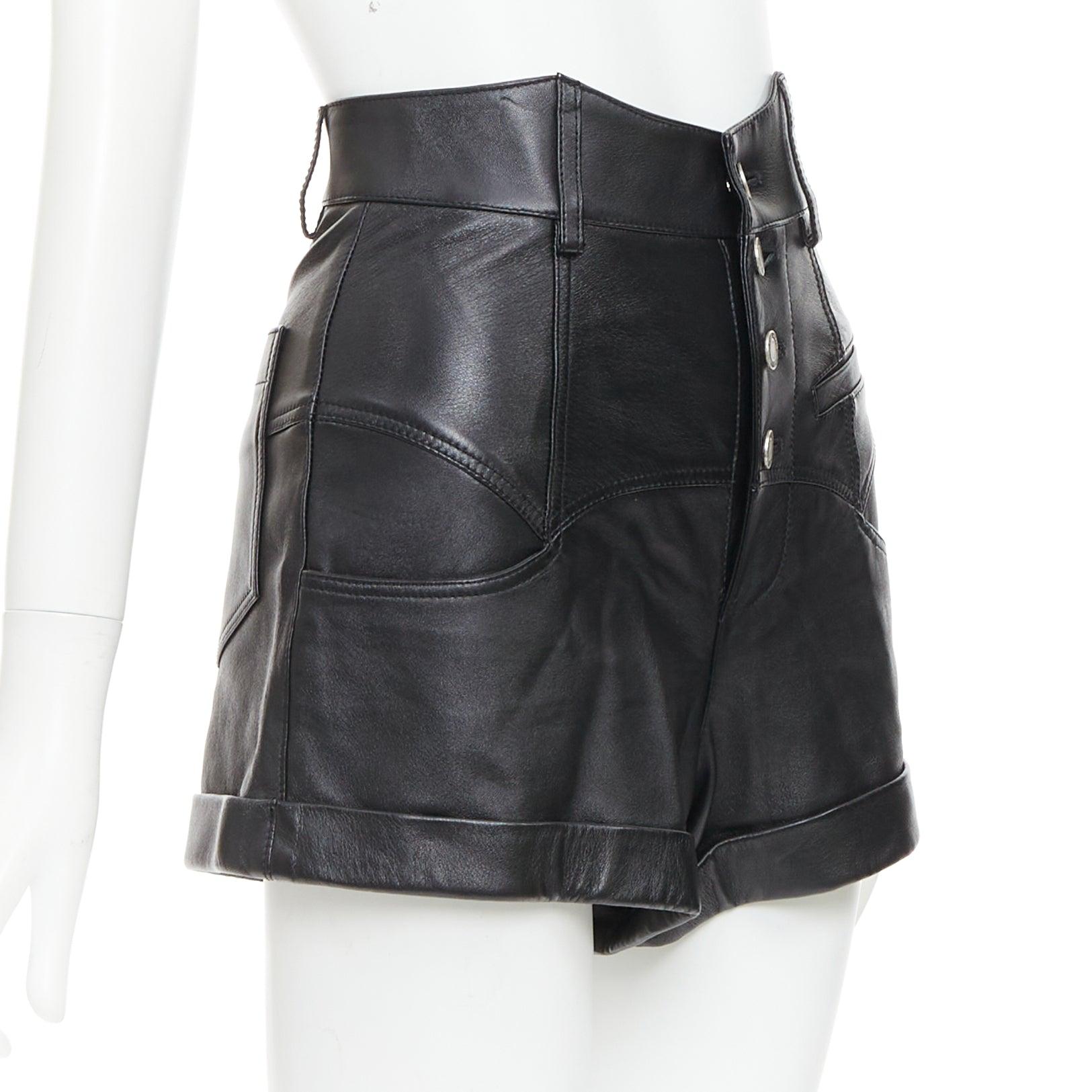 Noir SAINT LAURENT 2019 short western à revers en tulipe d'agneau à taille haute FR34 XS en vente