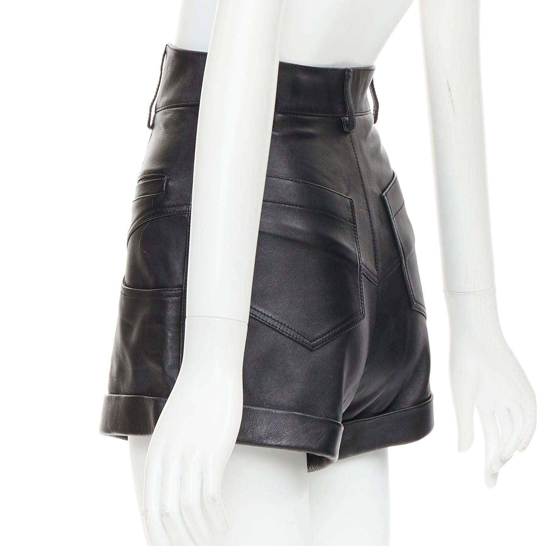 SAINT LAURENT 2019 short western à revers en tulipe d'agneau à taille haute FR34 XS en vente 2