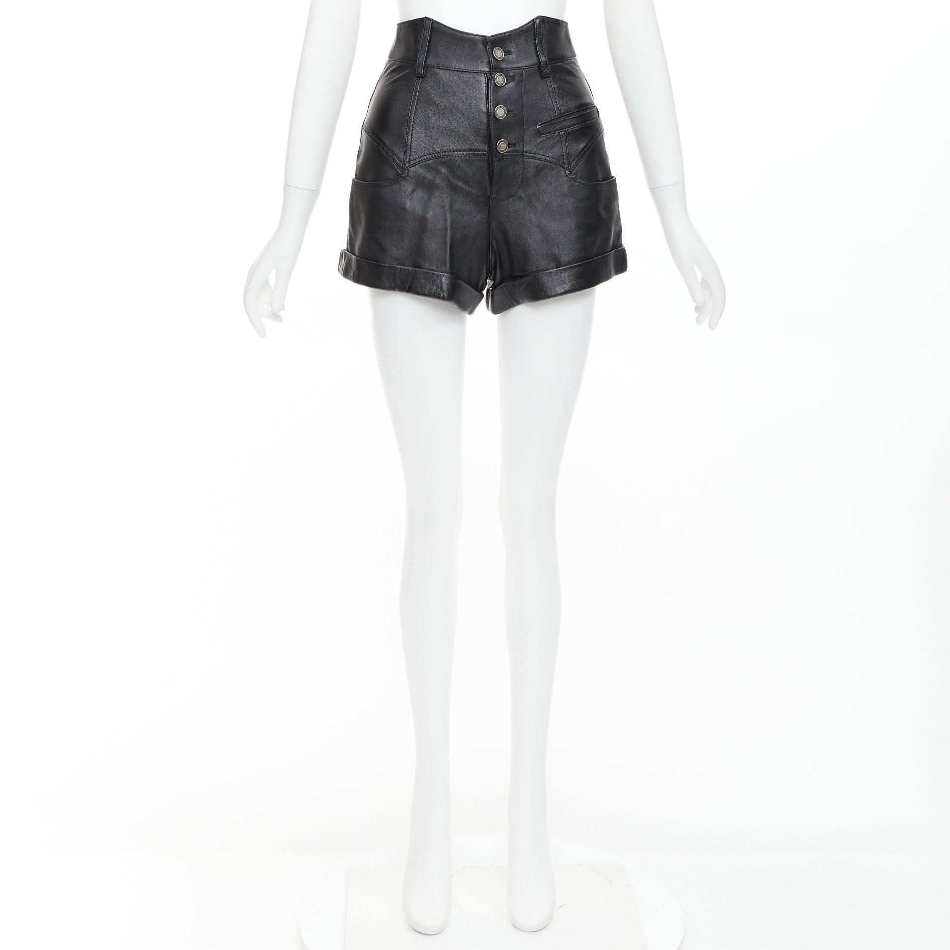 SAINT LAURENT 2019 short western à revers en tulipe d'agneau à taille haute FR34 XS en vente 5
