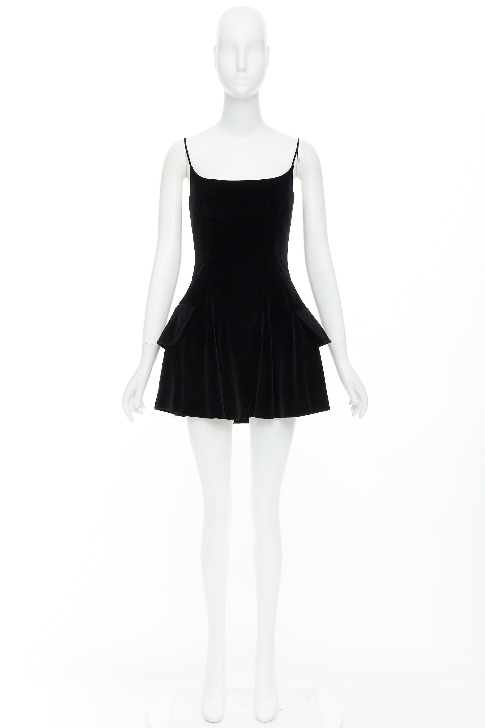 ALEXANDER WANG Schwarzer Baumwollsamt Korsett ausgestelltes Partykleid US0 XS im Angebot 5