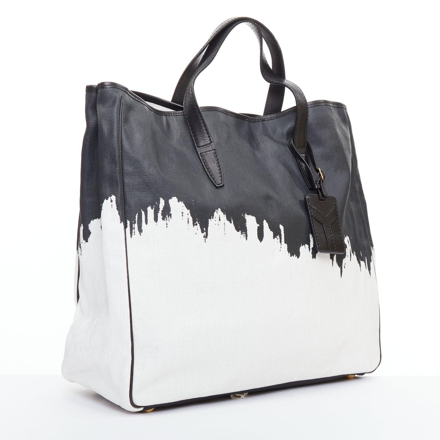 YVES SAINT LAURENT Vintage schwarz weiß Raspail Cascade Canvas Y Tragetasche (Grau) im Angebot
