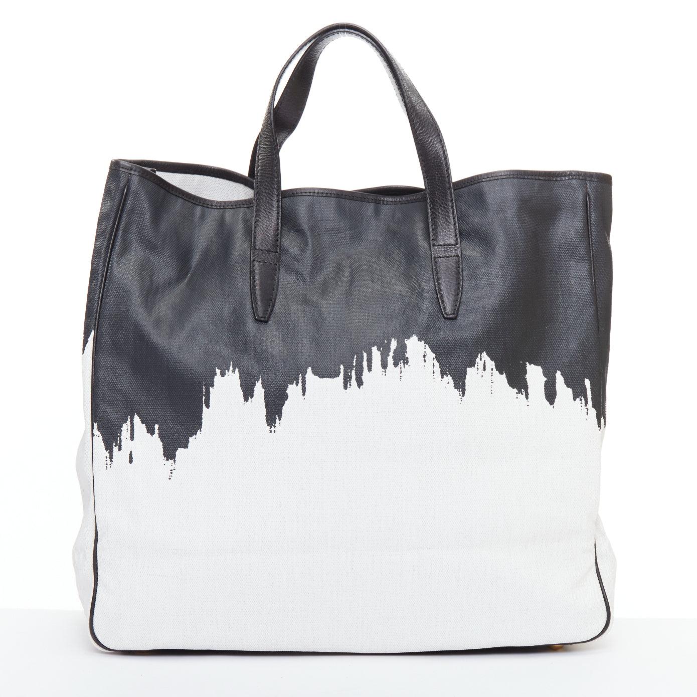 YVES SAINT LAURENT Vintage schwarz weiß Raspail Cascade Canvas Y Tragetasche im Angebot 1