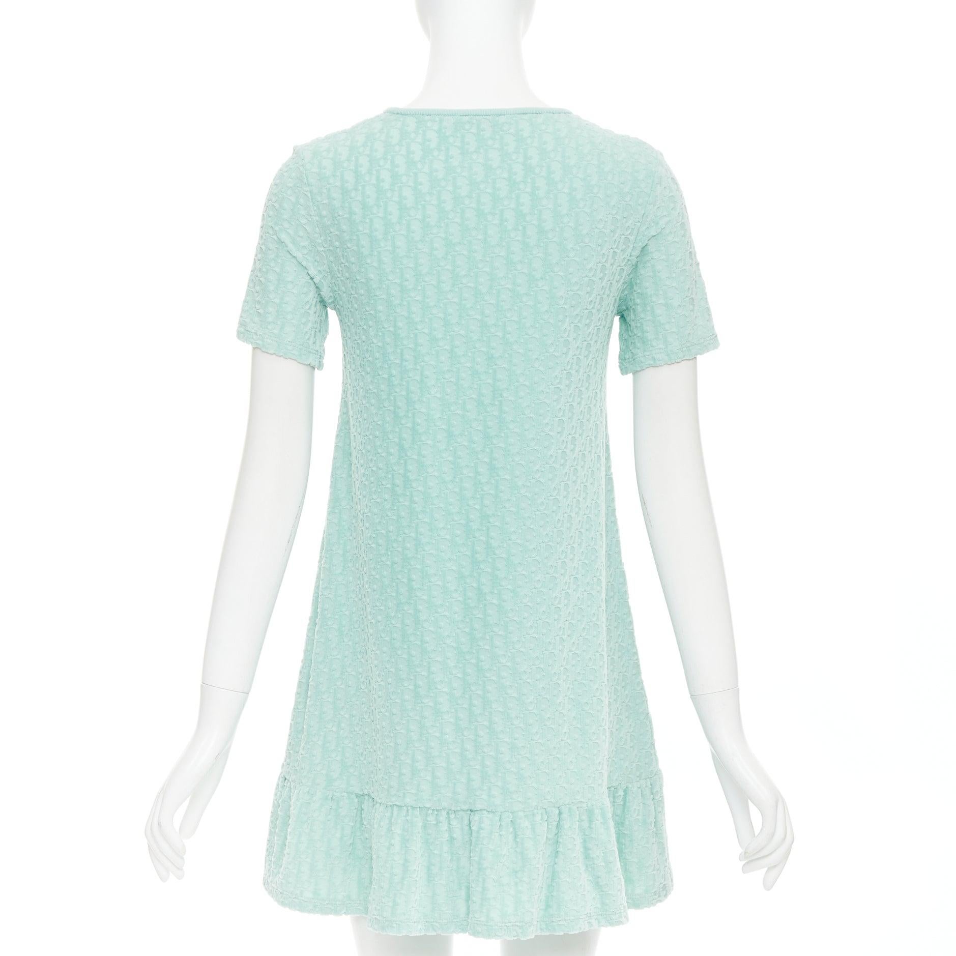 Mini robe à volants en velours de coton monogramme turquoise CHRISTIAN DIOR KIDS Yr12 Pour femmes en vente