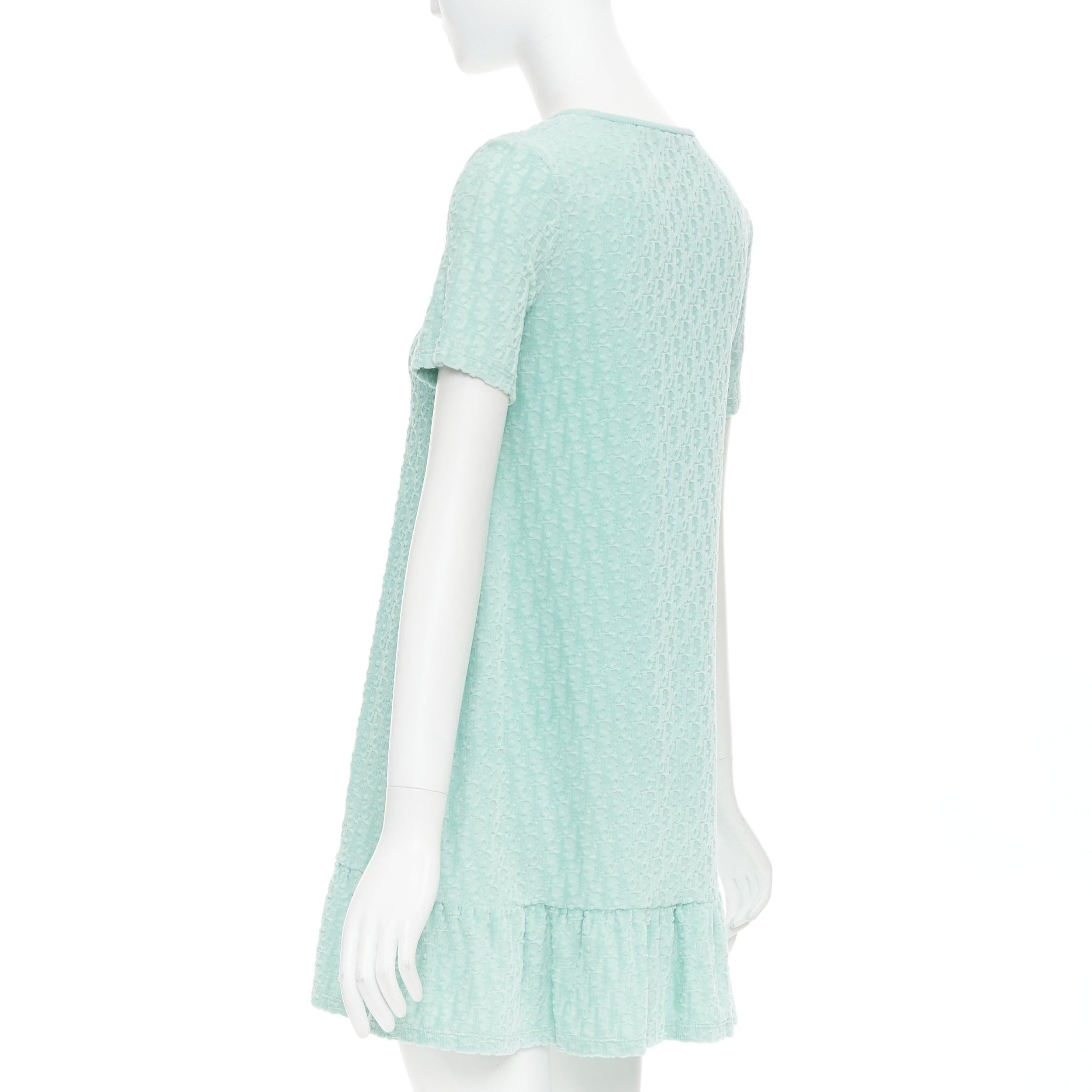 Mini robe à volants en velours de coton monogramme turquoise CHRISTIAN DIOR KIDS Yr12 en vente 1