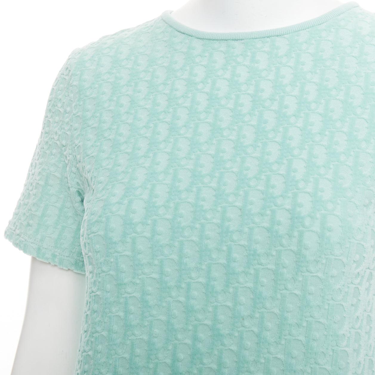 Mini robe à volants en velours de coton monogramme turquoise CHRISTIAN DIOR KIDS Yr12 en vente 2