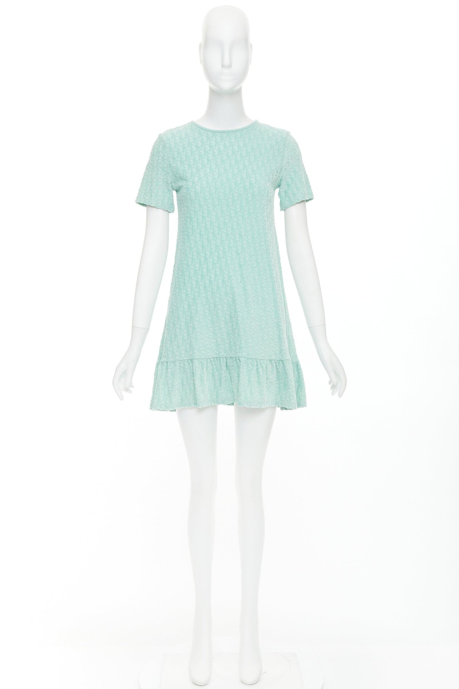 Mini robe à volants en velours de coton monogramme turquoise CHRISTIAN DIOR KIDS Yr12 en vente 4