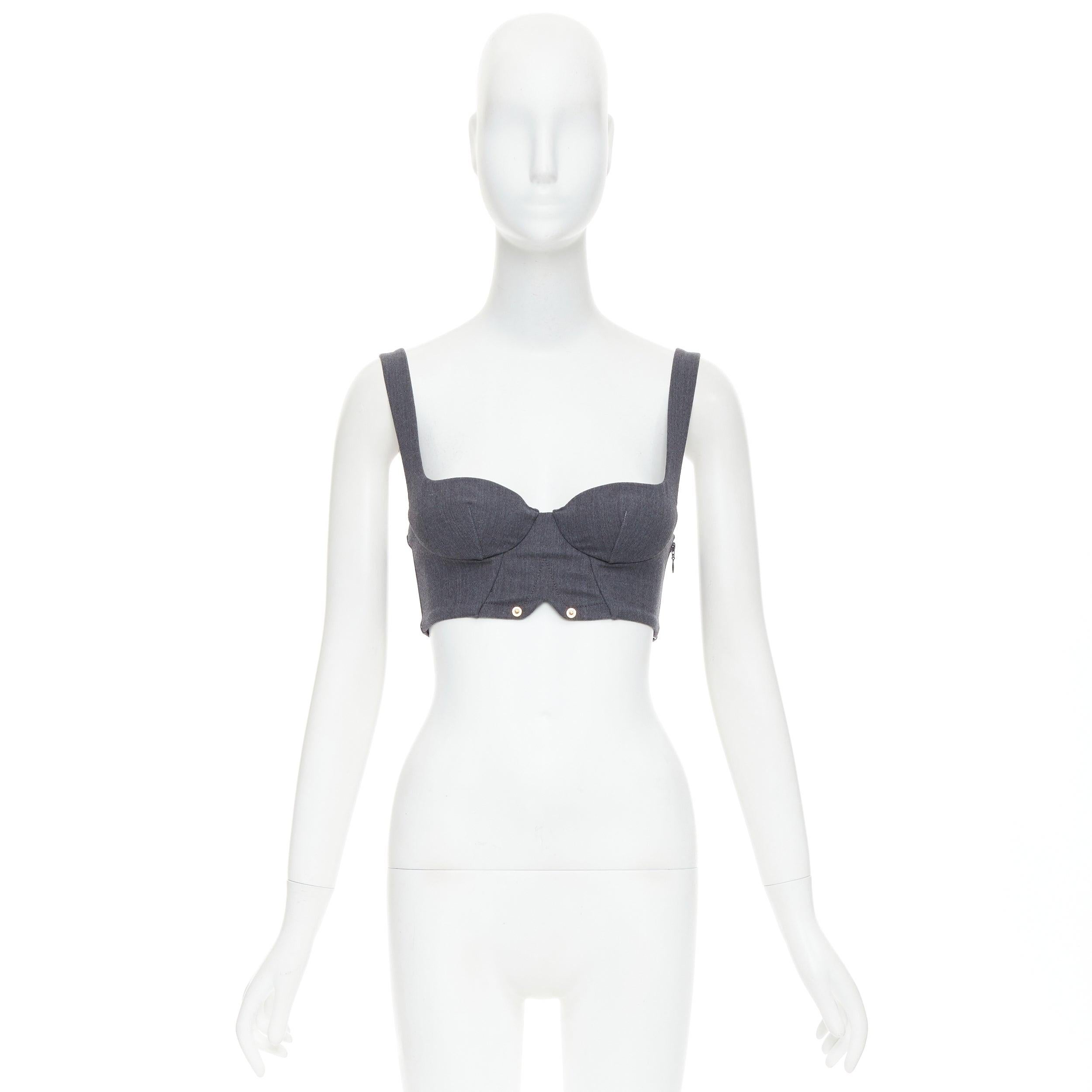 LA PERLA top bustier in lana vergine grigio con borchie dorate IT36B in vendita 4