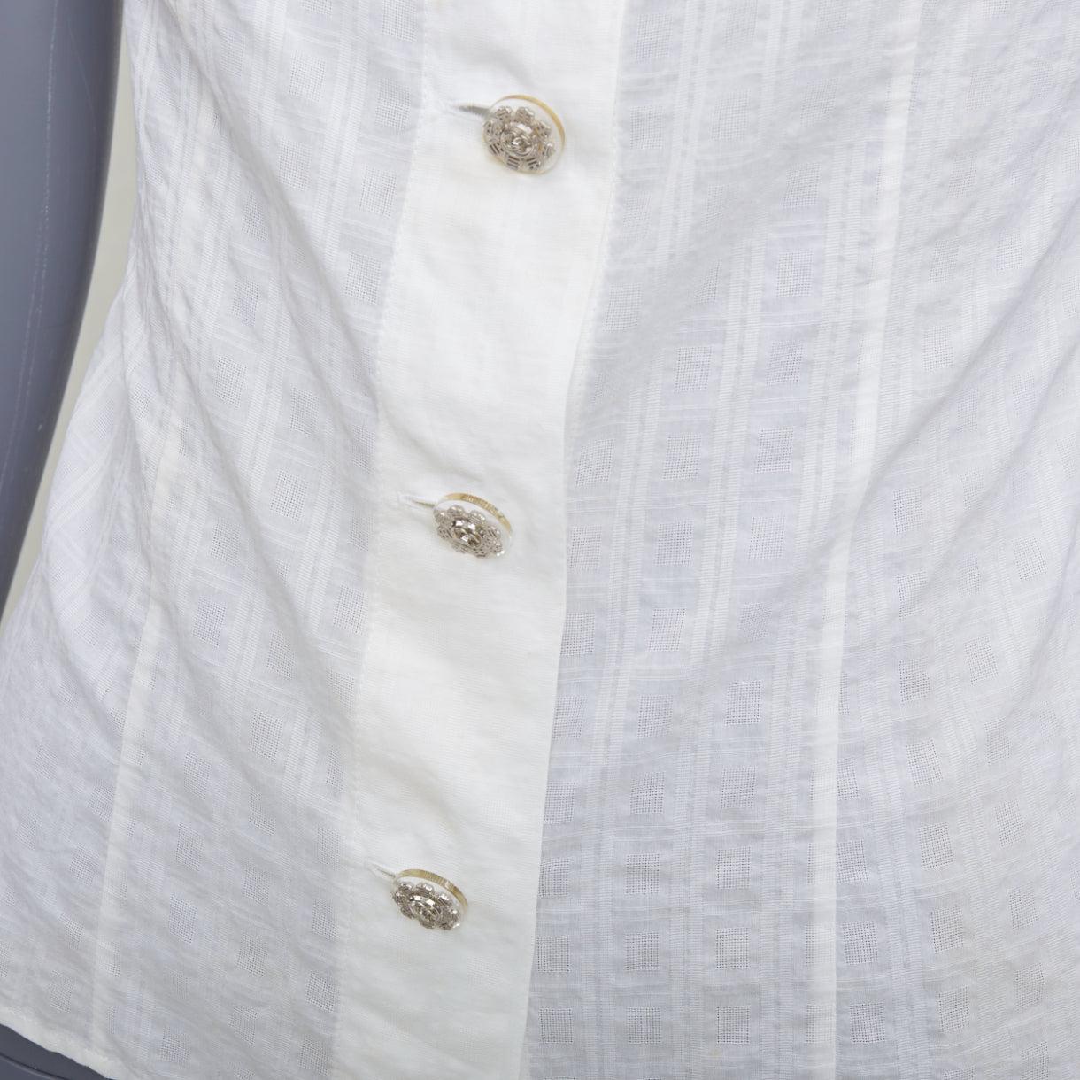 CHANEL 2016 chemise cintrée en coton crème à rayures avec logo CC FR34 XS en vente 2