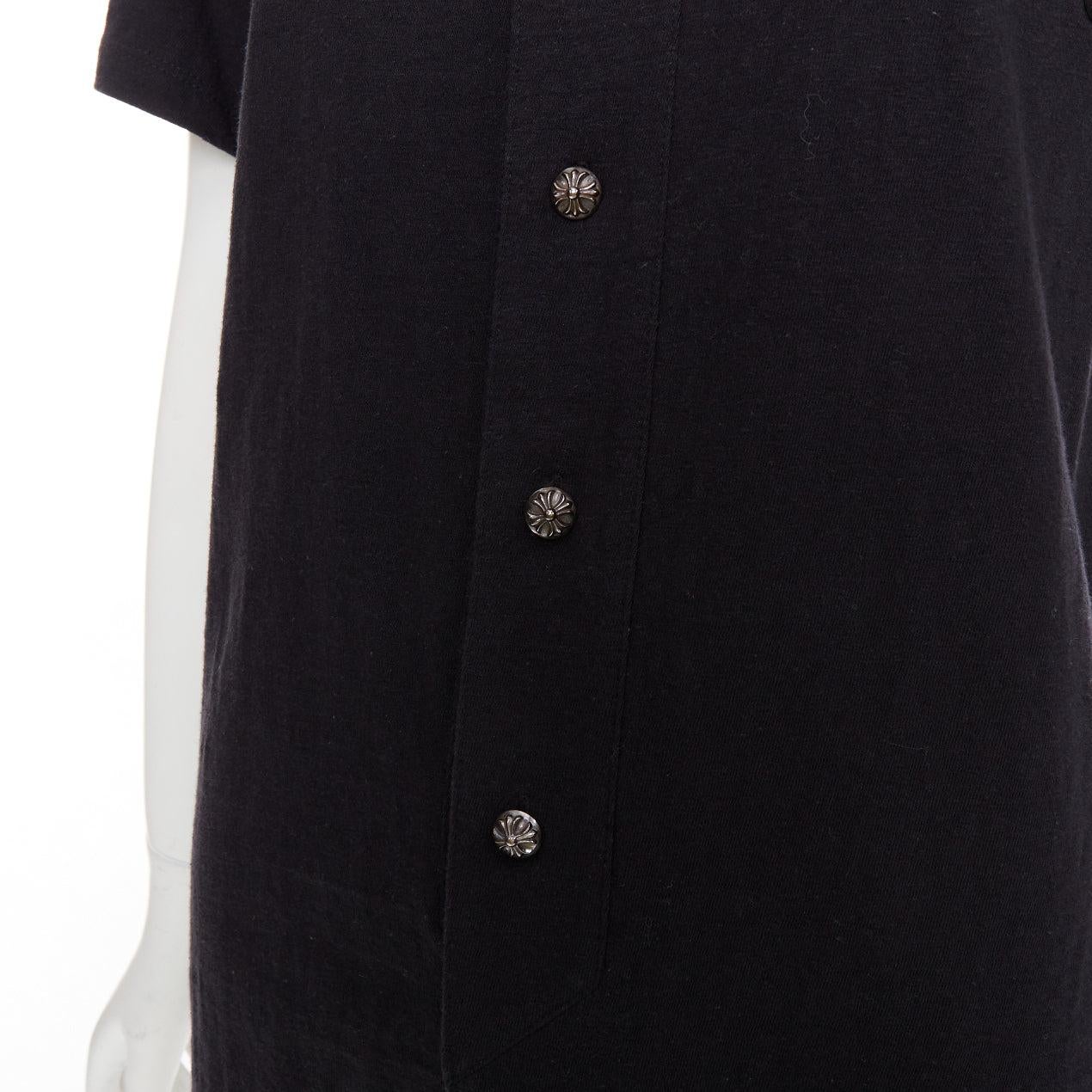 CHROME HEARTS camicia da baseball in cotone nero con patch in pelle CH e bottoni con croce d'argento S in vendita 2