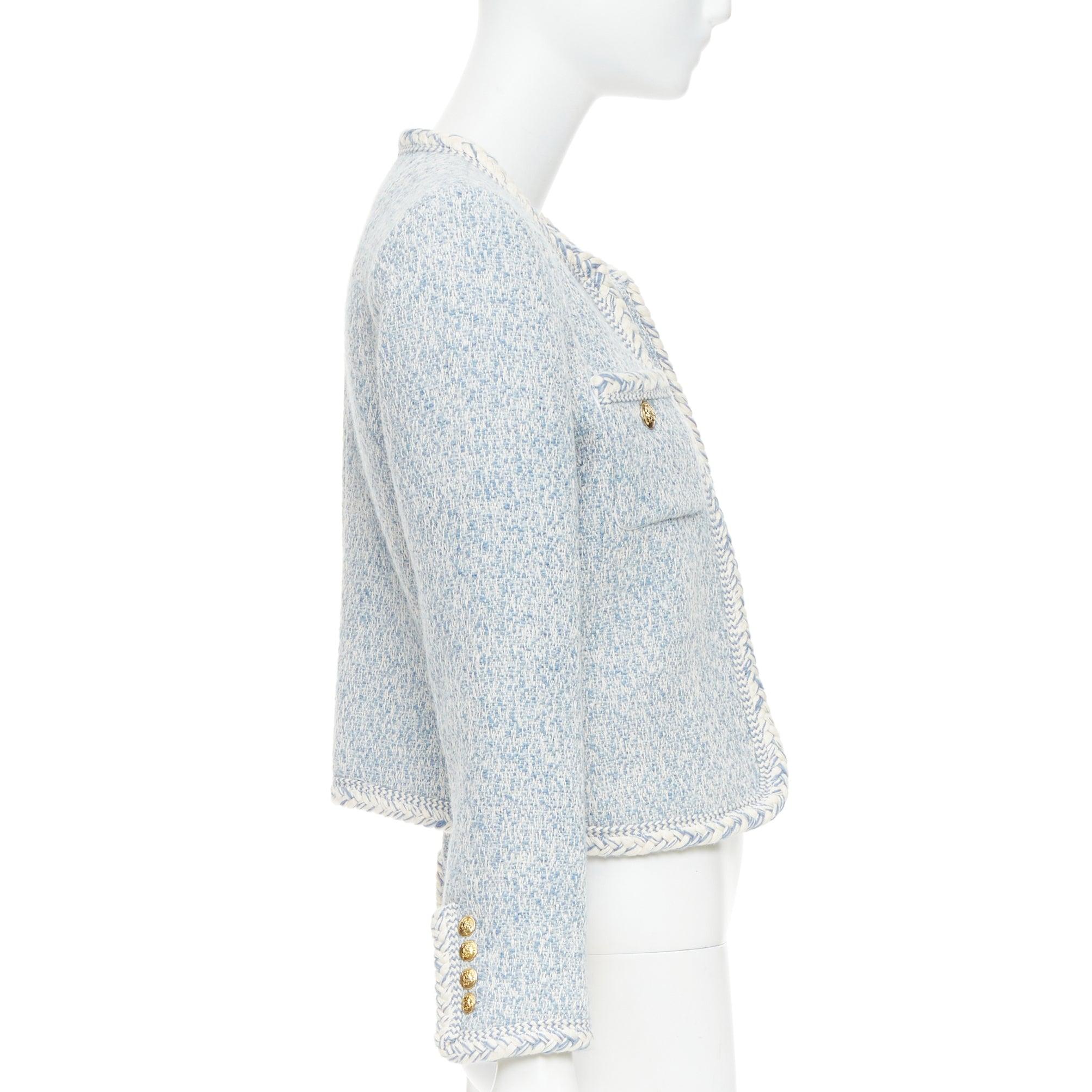 CELINE 2023 Chaqueta con ribete de tweed de algodón boucle azul bebé blanco FR36 S en Nuevo estado para la venta en Hong Kong, NT