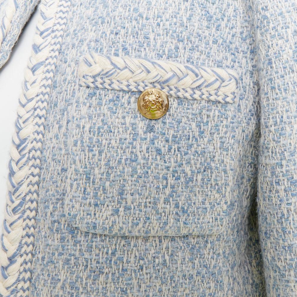 CELINE 2023 Chaqueta con ribete de tweed de algodón boucle azul bebé blanco FR36 S en venta 2