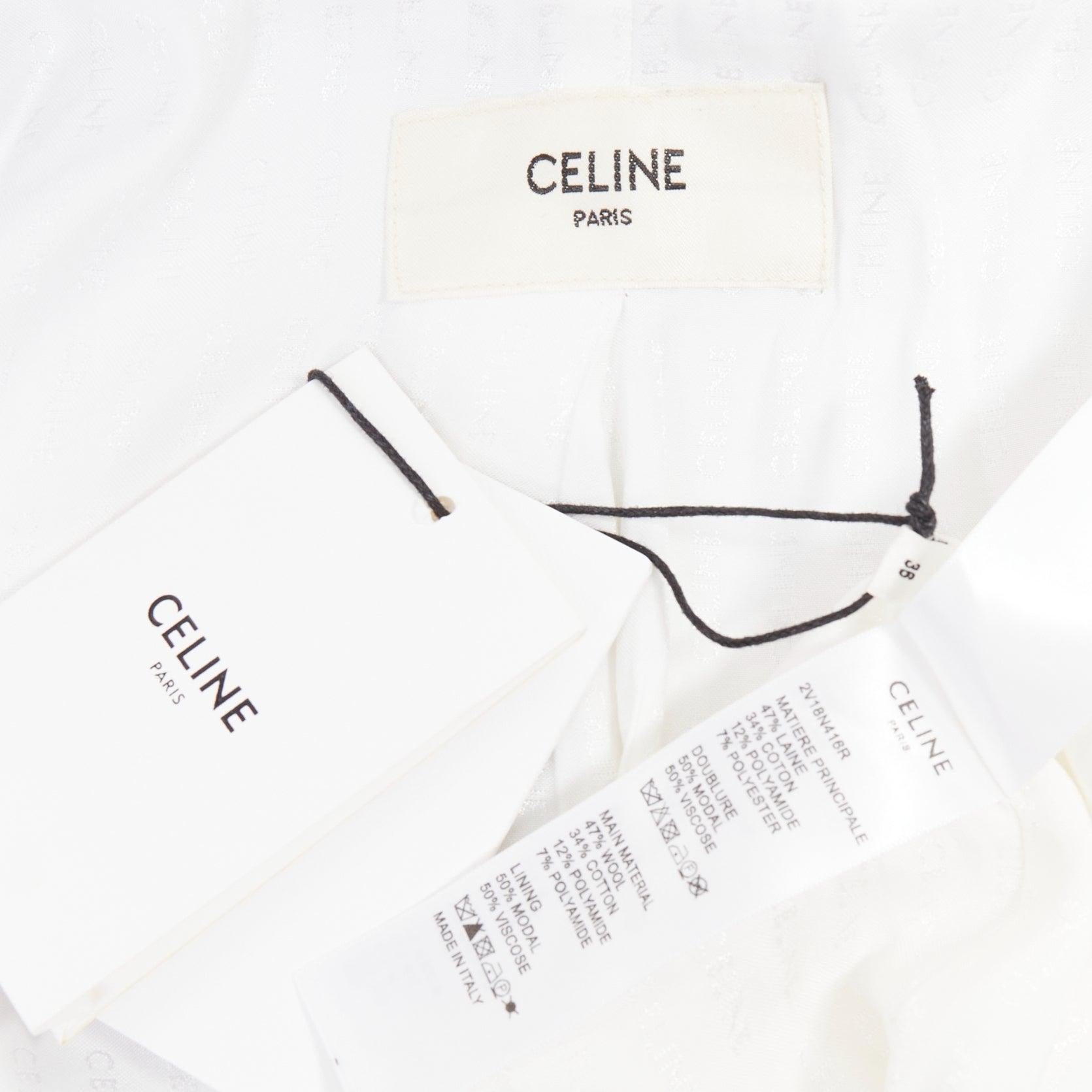 CELINE 2023 Chaqueta con ribete de tweed de algodón boucle azul bebé blanco FR36 S en venta 3