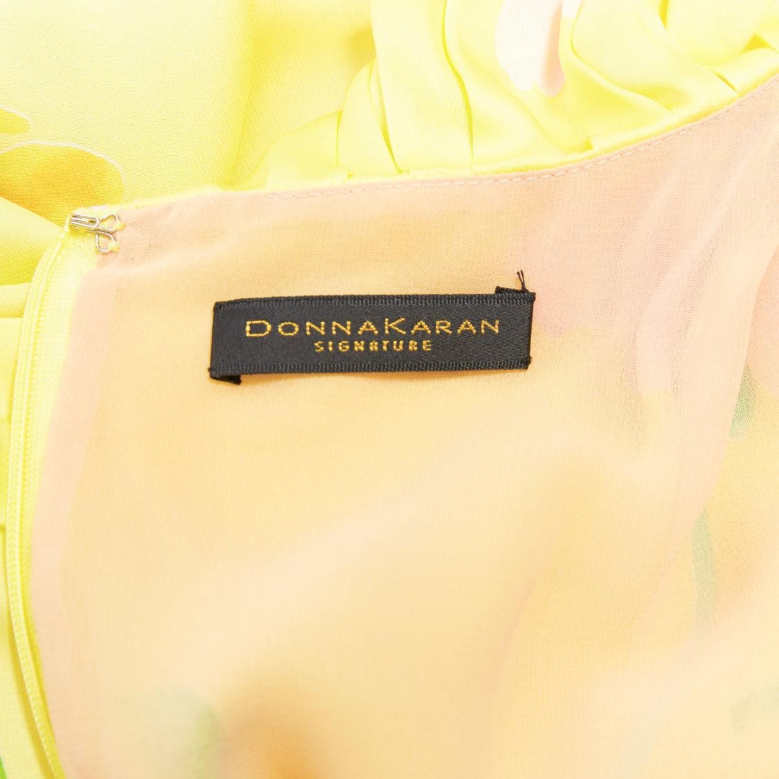 DONNA KARAN Robe longue vintage jaune à imprimé floral et col volanté en vente 3