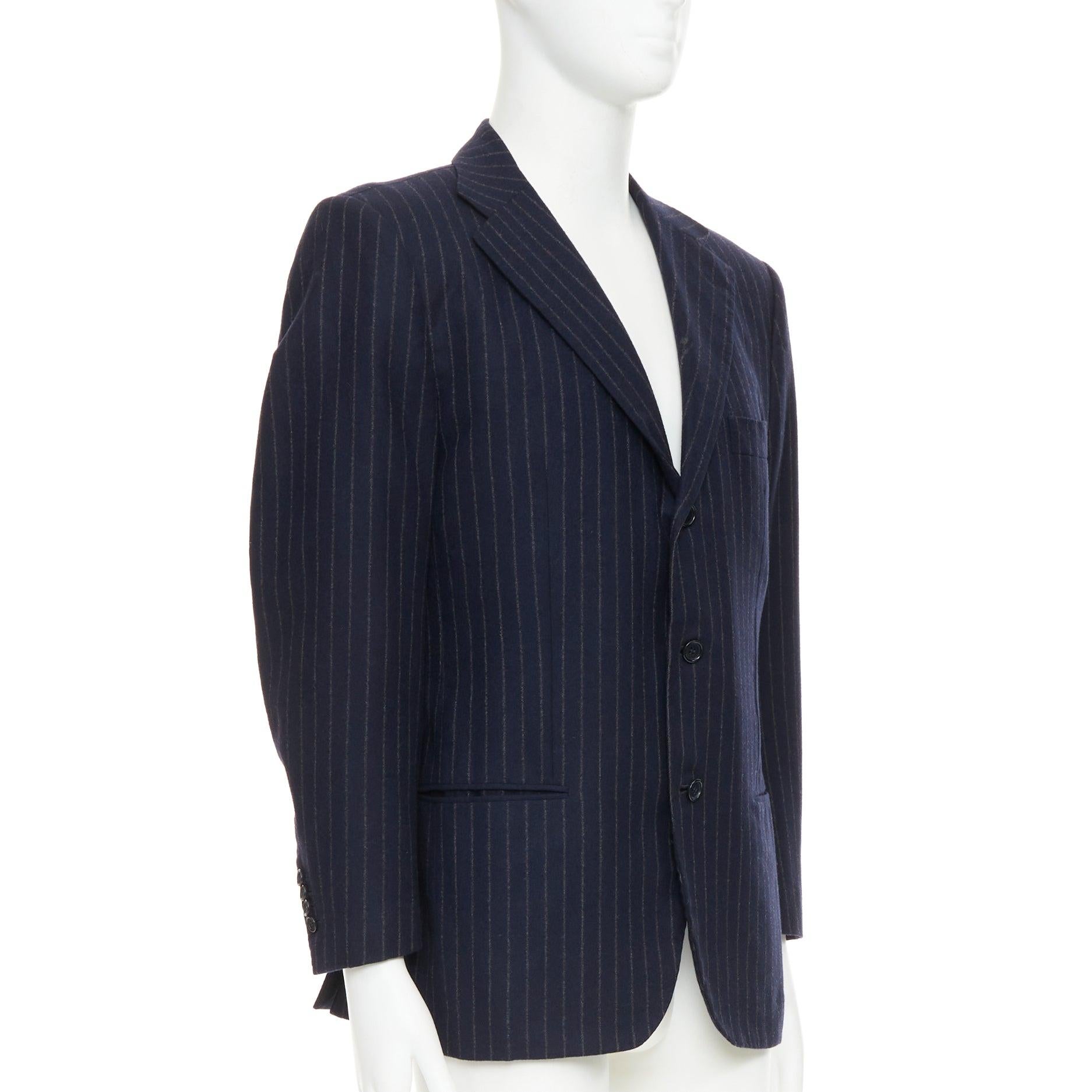 Noir KITON Veste blazer à double fentes 100% cachemire marine à rayures IT52 XL en vente