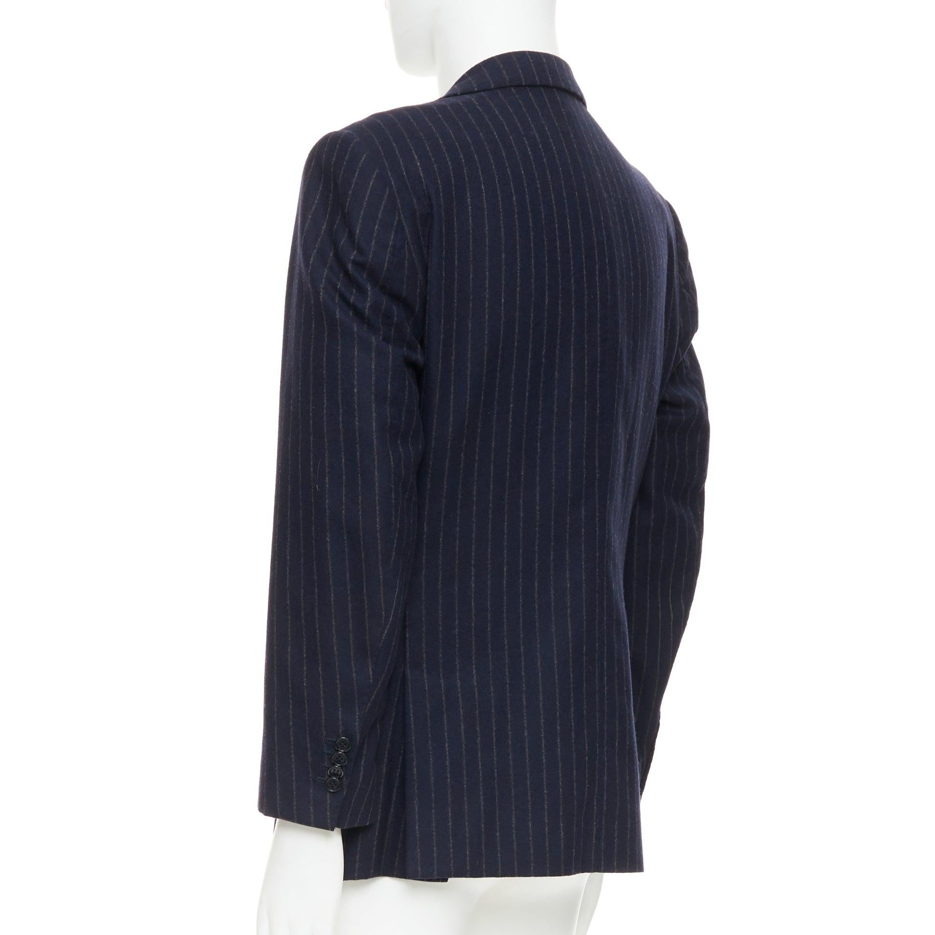 KITON Veste blazer à double fentes 100% cachemire marine à rayures IT52 XL en vente 1