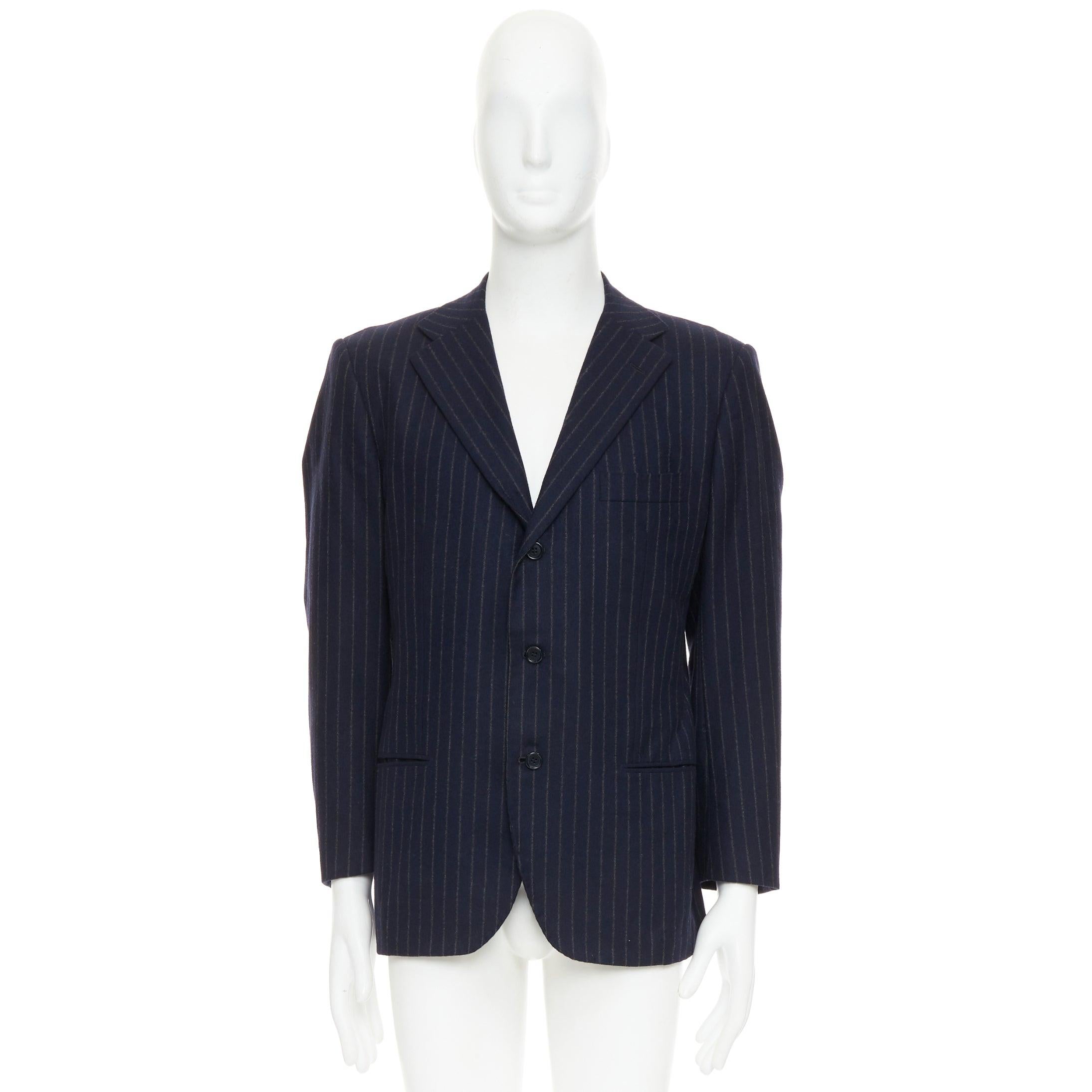 KITON Veste blazer à double fentes 100% cachemire marine à rayures IT52 XL en vente 4