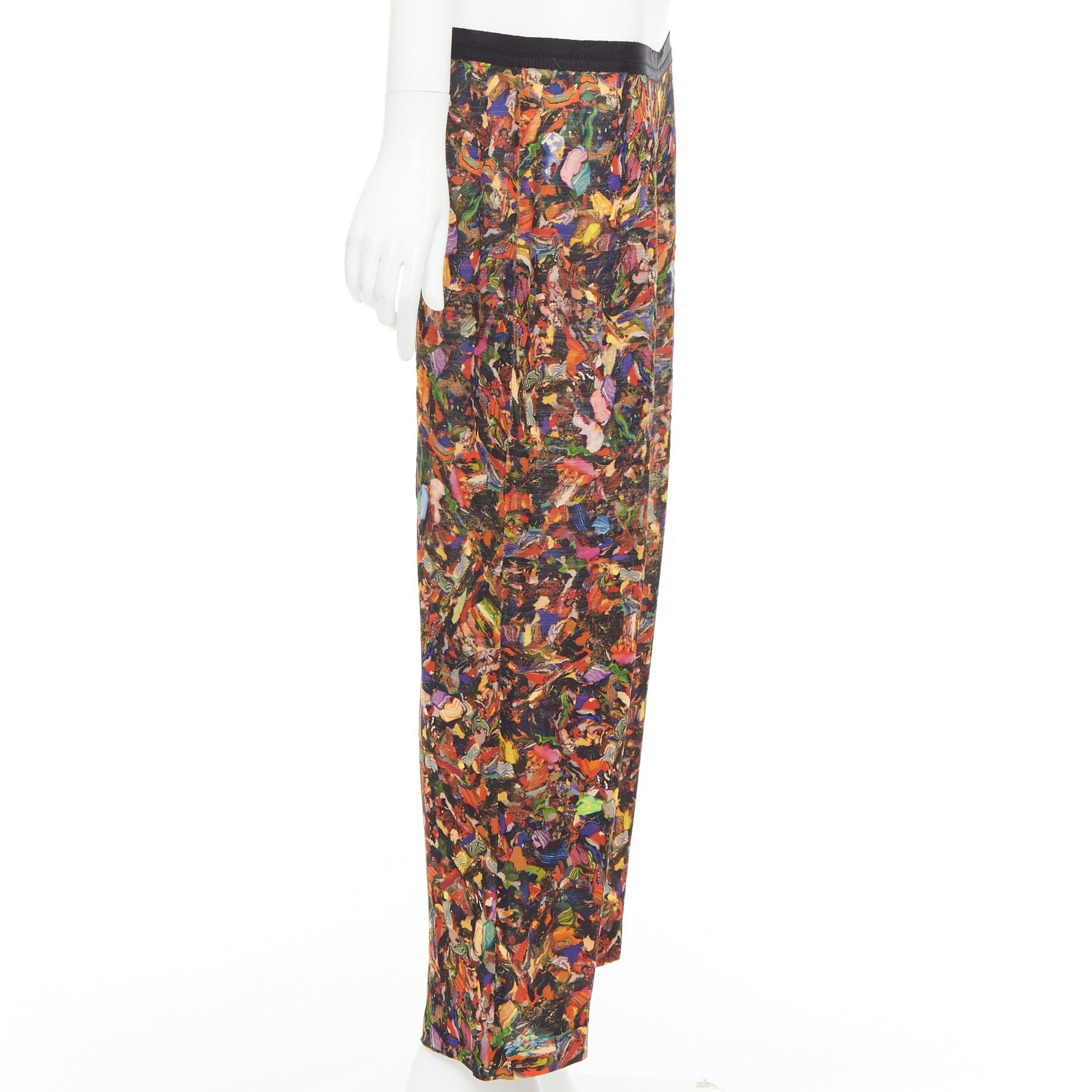 DRIES VAN NOTEN 2008 multicolore 100% soie imprimé aquarelle pantalon fuselé FR42 XL État moyen - En vente à Hong Kong, NT