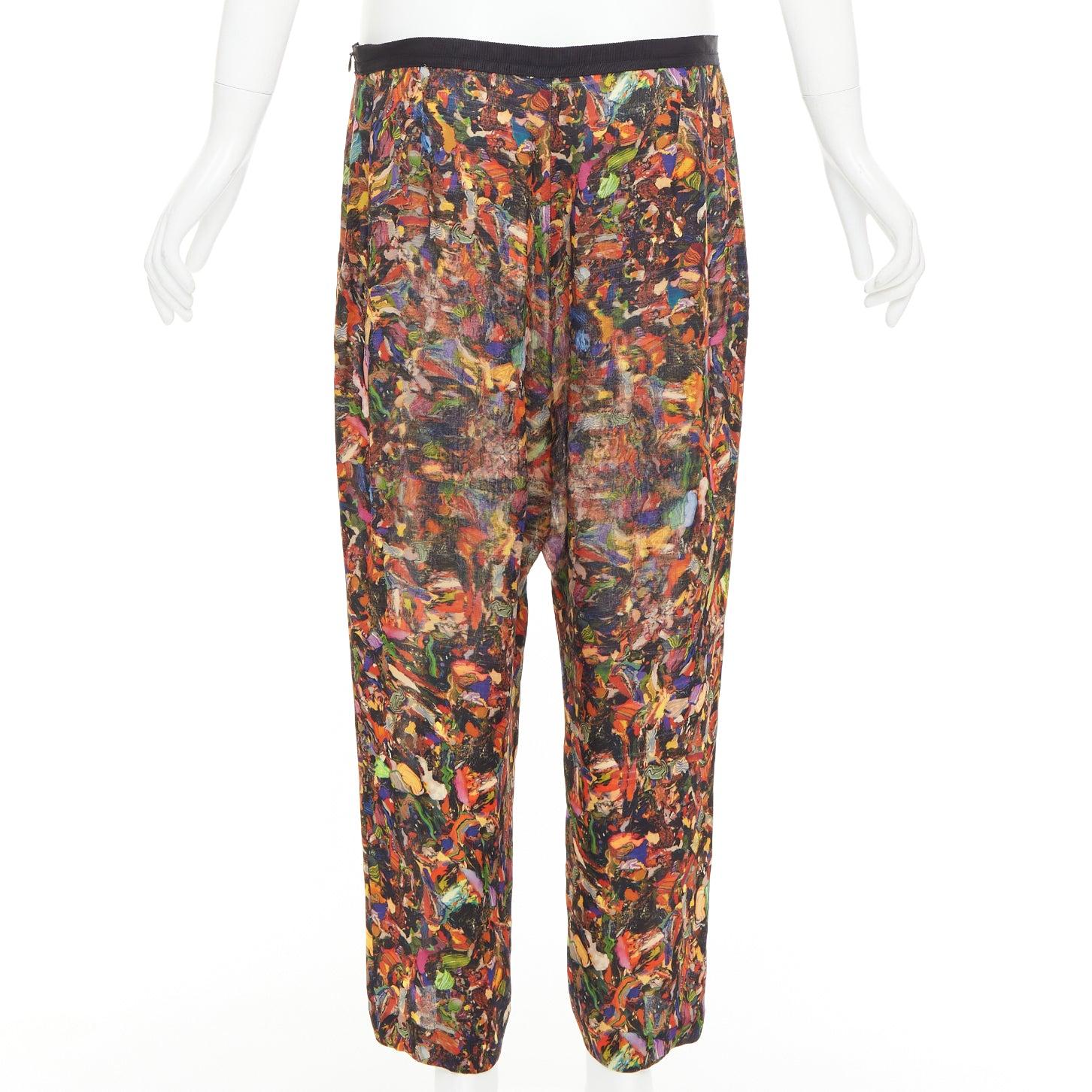 DRIES VAN NOTEN 2008 multicolore 100% soie imprimé aquarelle pantalon fuselé FR42 XL Pour femmes en vente