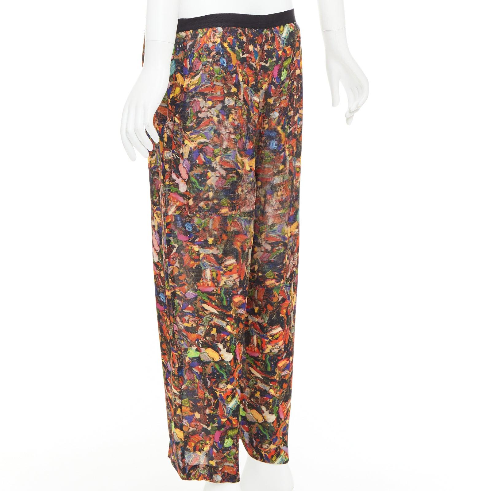 DRIES VAN NOTEN 2008 multicolore 100% soie imprimé aquarelle pantalon fuselé FR42 XL en vente 1