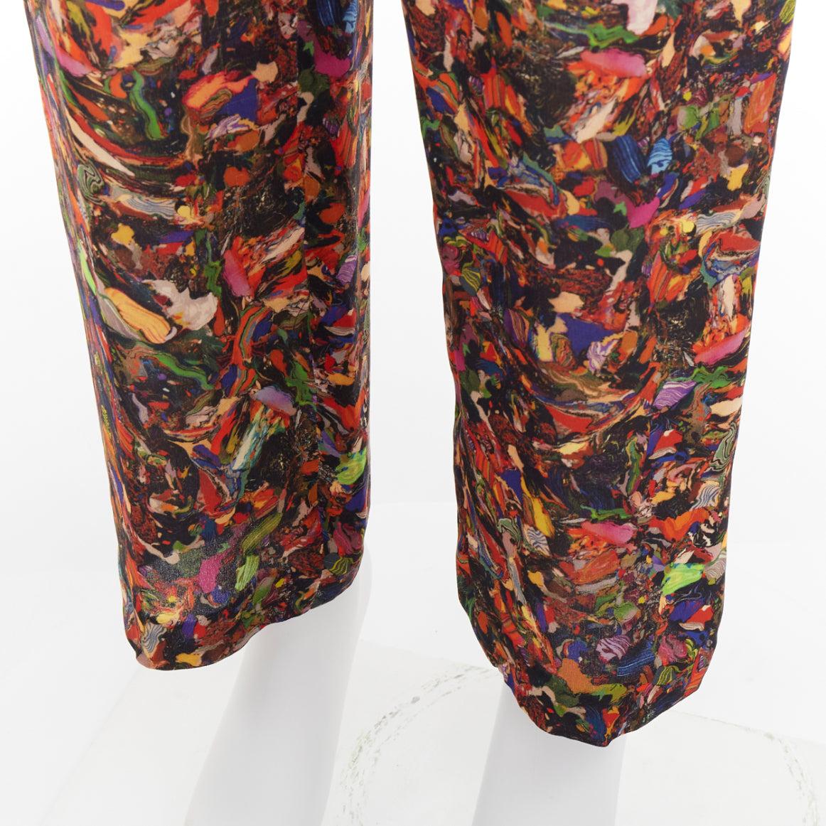 DRIES VAN NOTEN 2008 multicolore 100% soie imprimé aquarelle pantalon fuselé FR42 XL en vente 2
