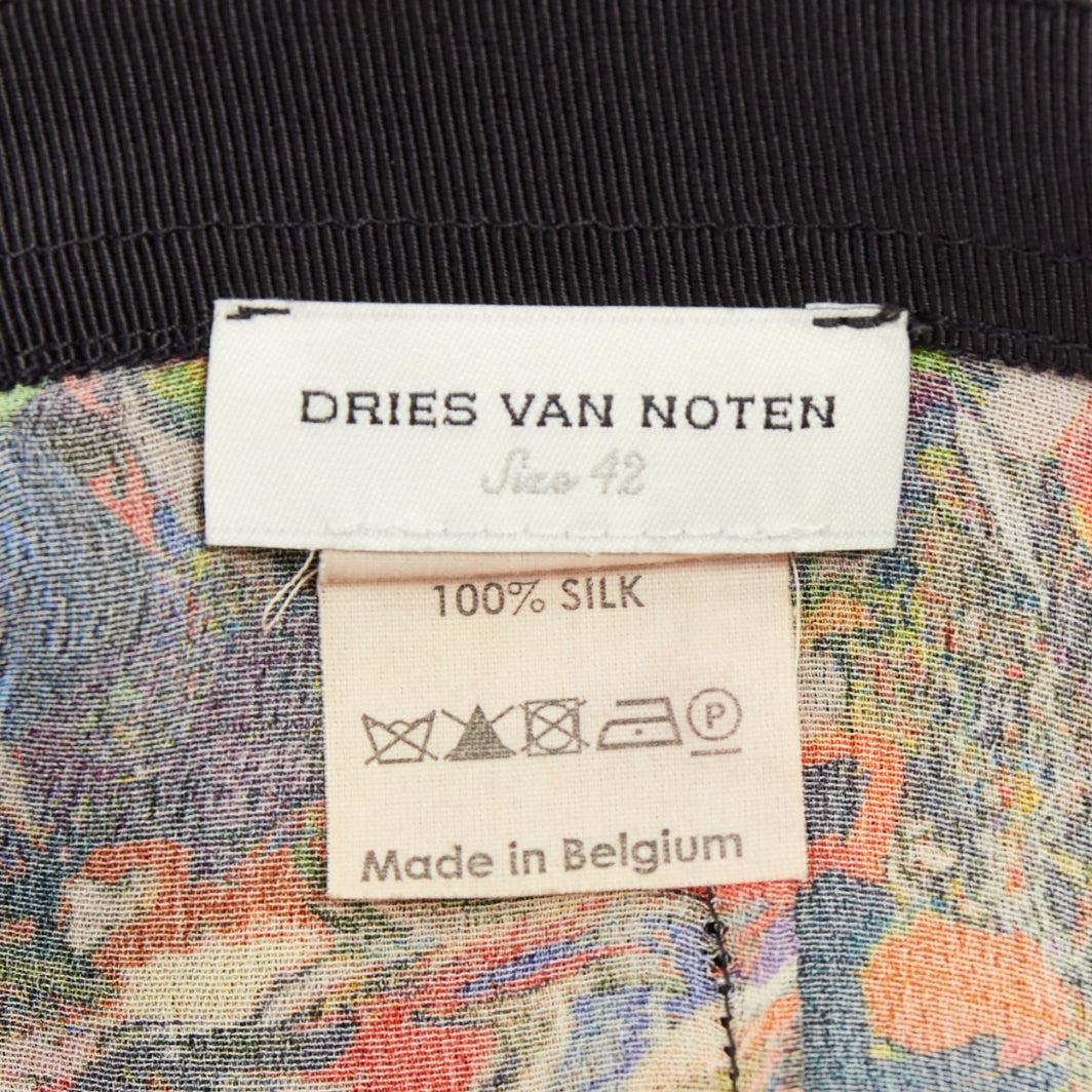 DRIES VAN NOTEN 2008 multicolore 100% soie imprimé aquarelle pantalon fuselé FR42 XL en vente 3