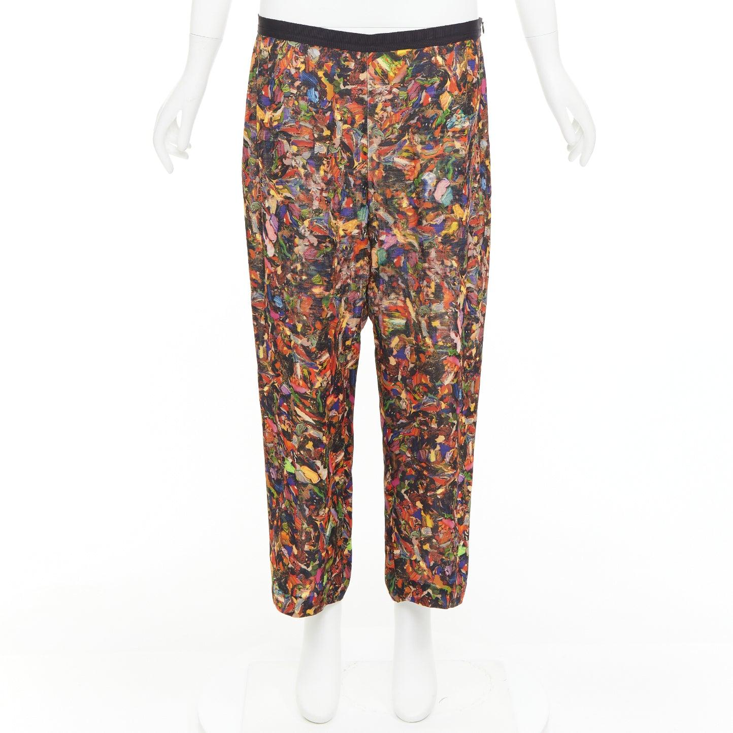 DRIES VAN NOTEN 2008 multicolore 100% soie imprimé aquarelle pantalon fuselé FR42 XL en vente 4