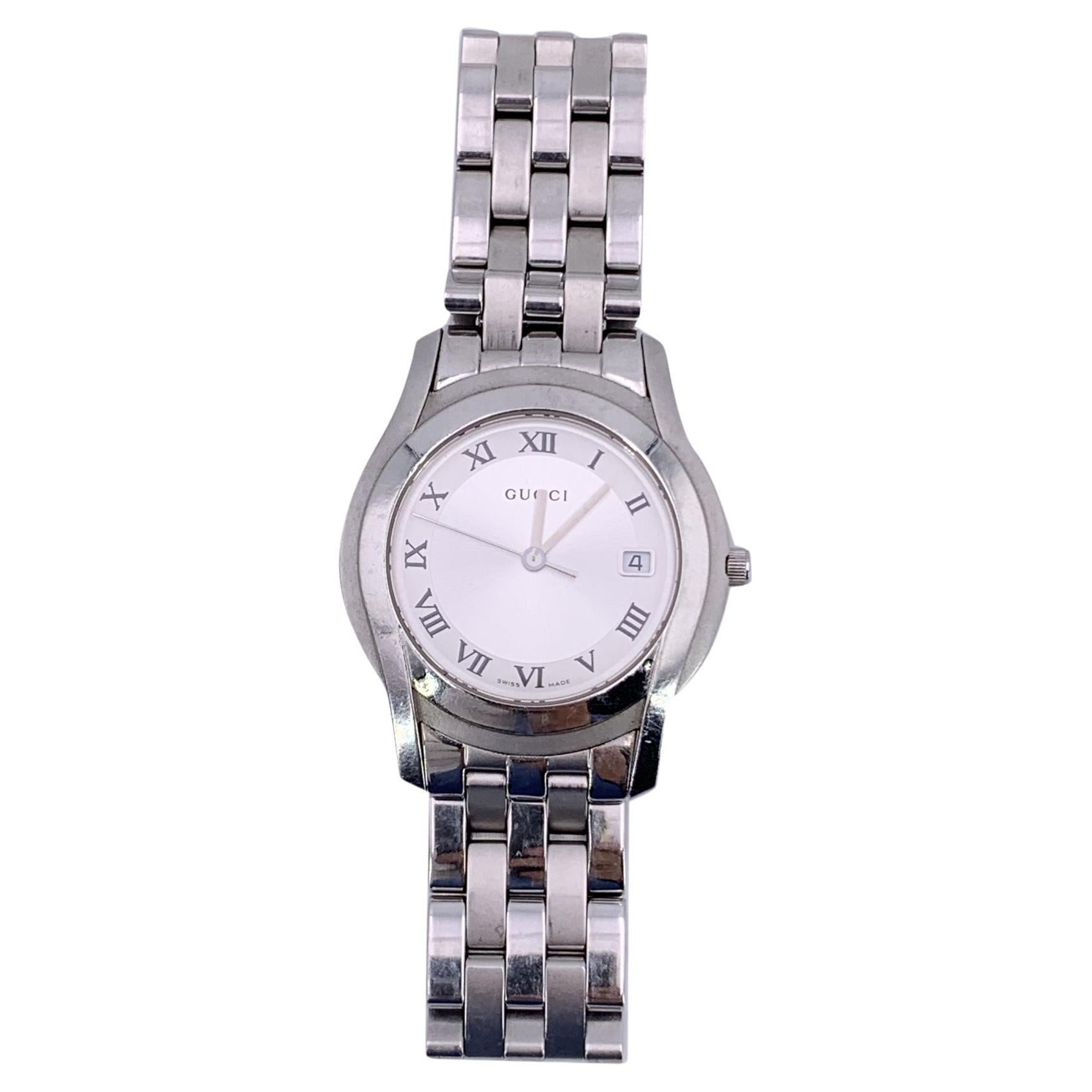 Gucci Reloj Acero Inoxidable Mod 5500 M Indicador Fecha Blanco