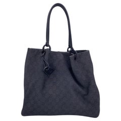 Gucci Black Denim Monogram Canvas Shoulder Bag Shopping Tote