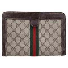 Gucci Vintage Brown Monogram Canvas Cosmetic Bag Clutch with Stripes