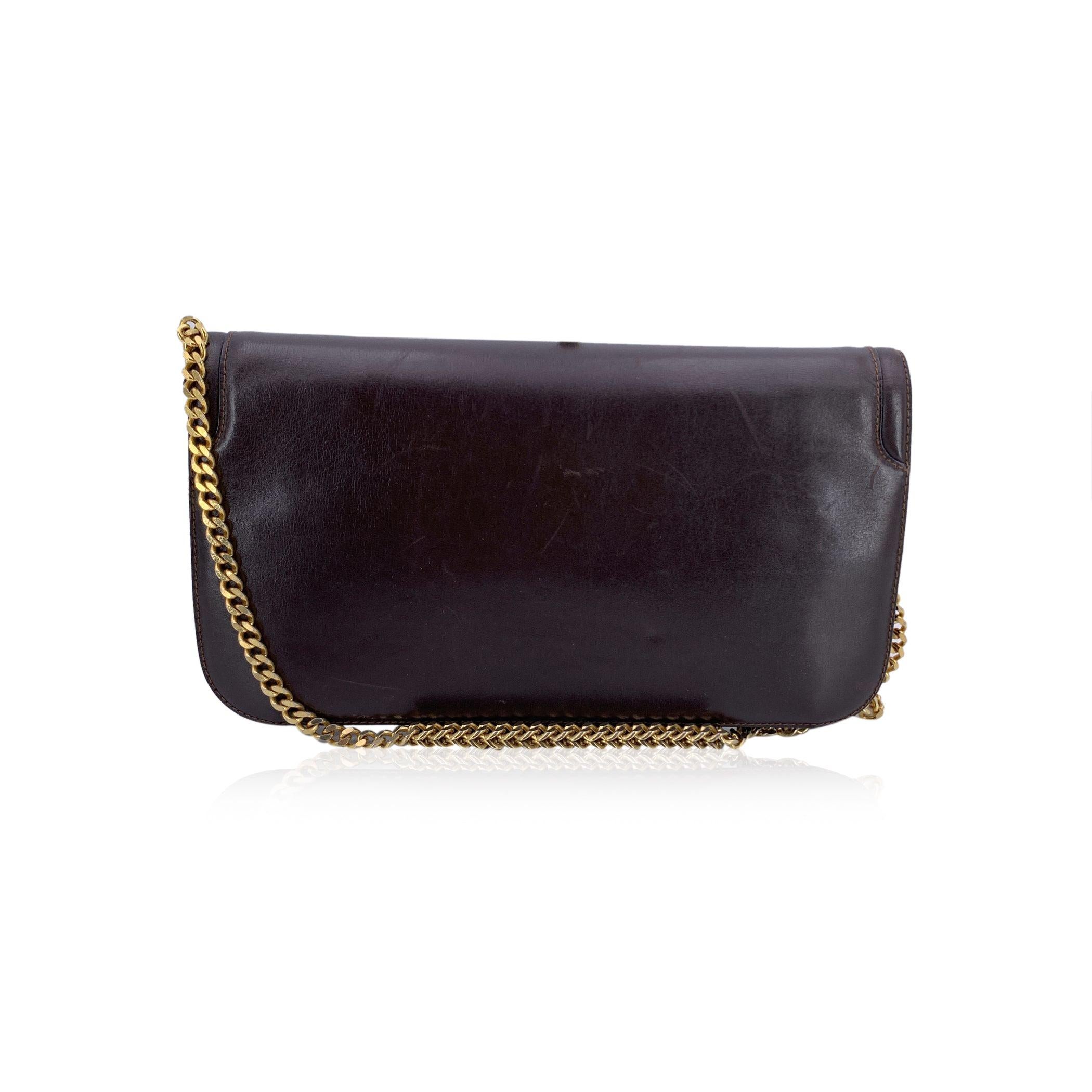 Gucci Vintage Brown Leder Convertible Umhängetasche mit Kette (Schwarz) im Angebot