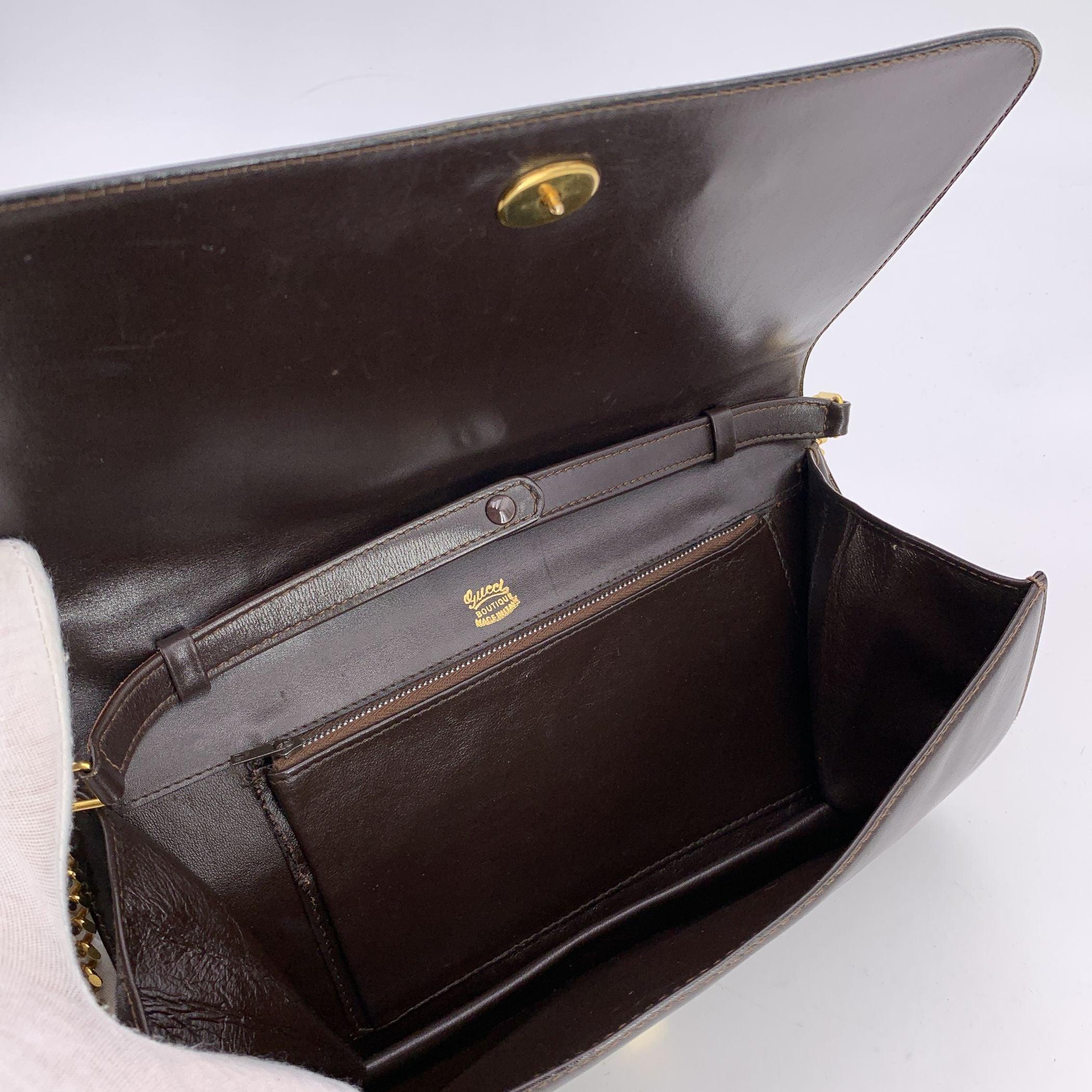 Gucci Vintage Brown Leder Convertible Umhängetasche mit Kette im Angebot 1
