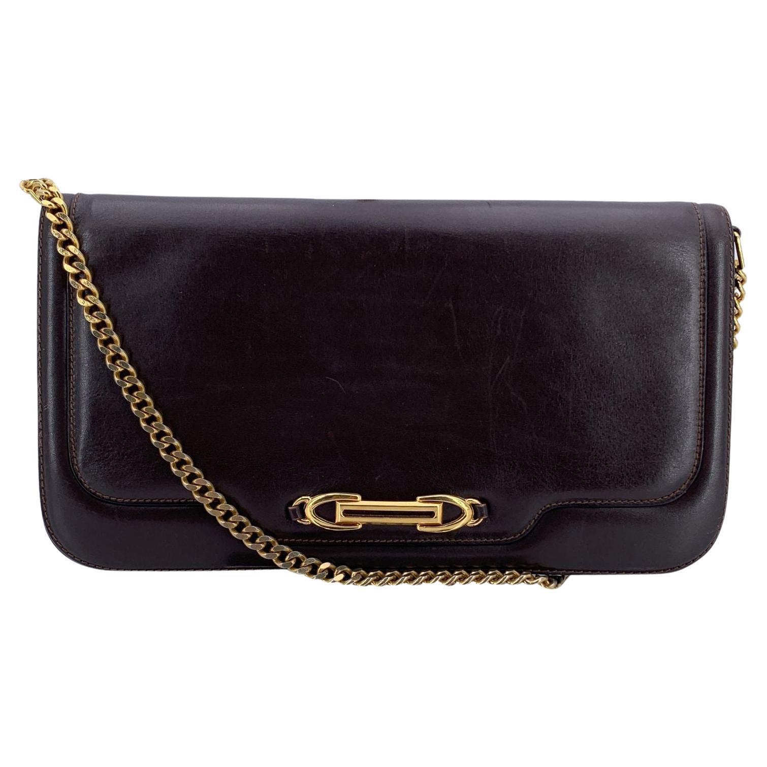 Gucci Vintage Brown Leder Convertible Umhängetasche mit Kette im Angebot