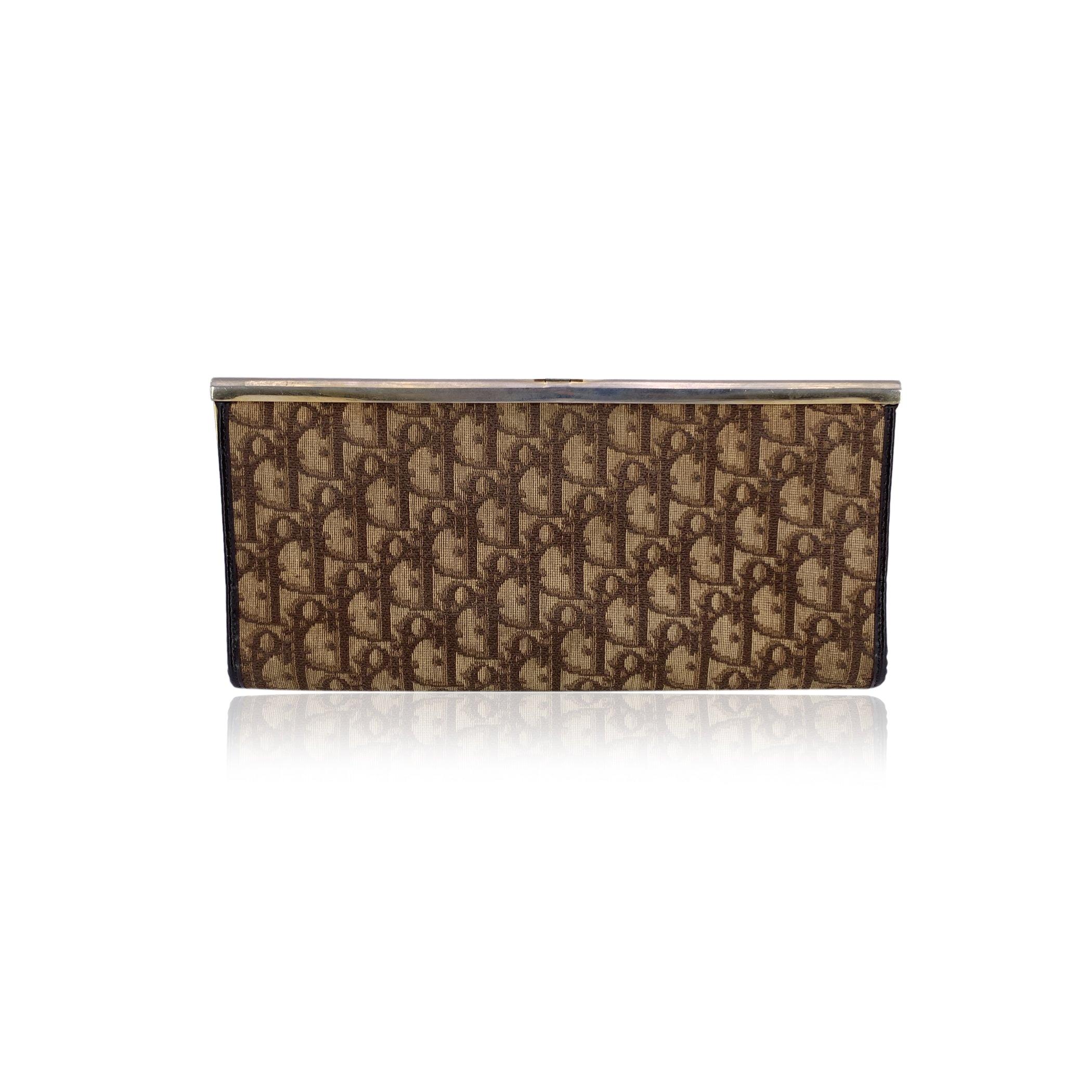 Christian Dior Vintage Braun Logo Oblique Canvas Clutch Geldbörse im Zustand „Gut“ im Angebot in Rome, Rome