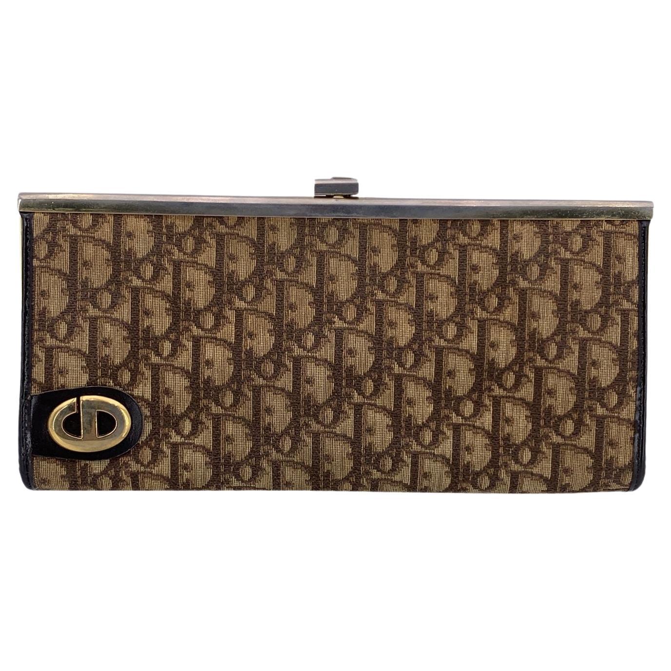 Christian Dior Vintage Braun Logo Oblique Canvas Clutch Geldbörse