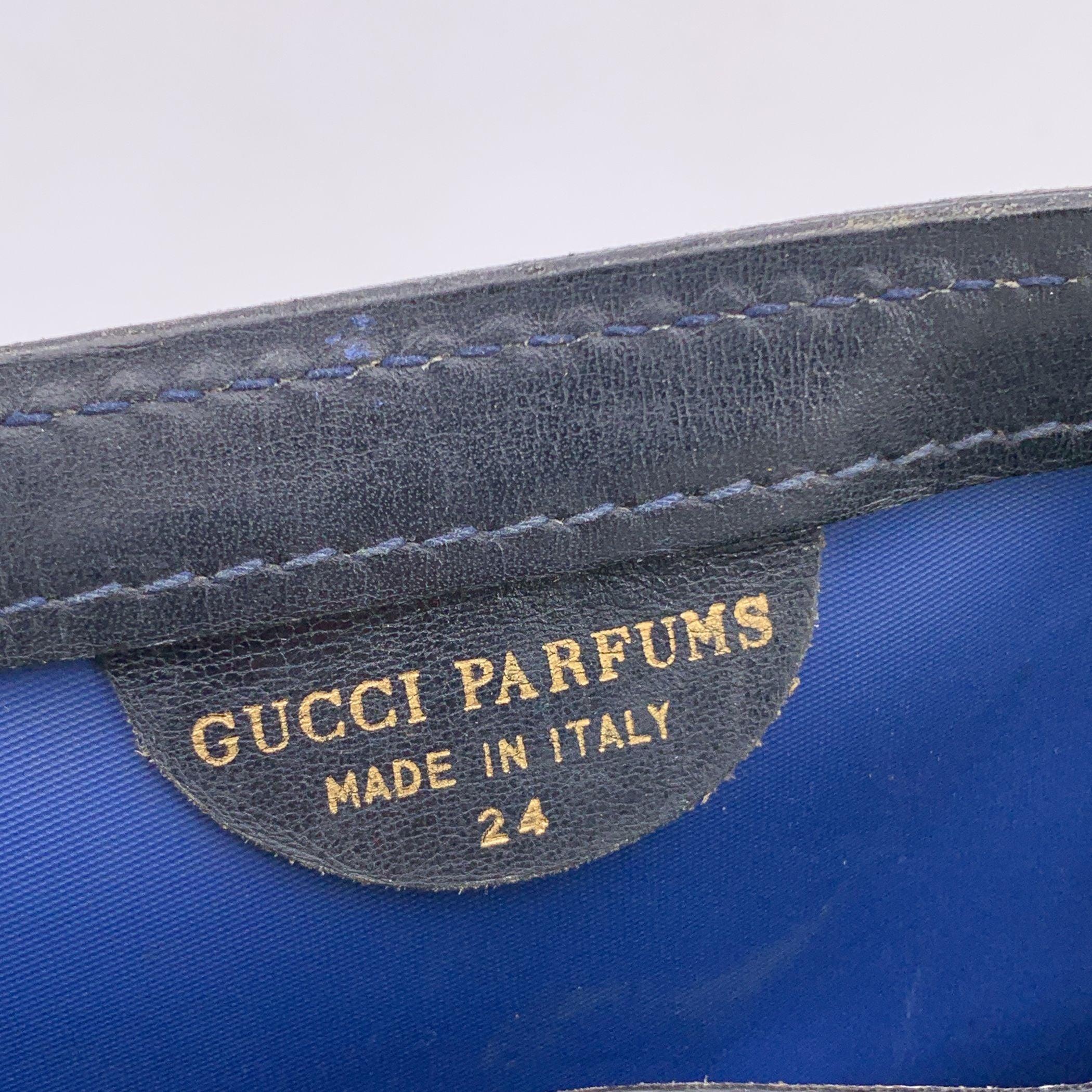  Gucci Vintage Blue Monogram Canvas Web Flap Cosmetic Bag Clutch Unisexe 