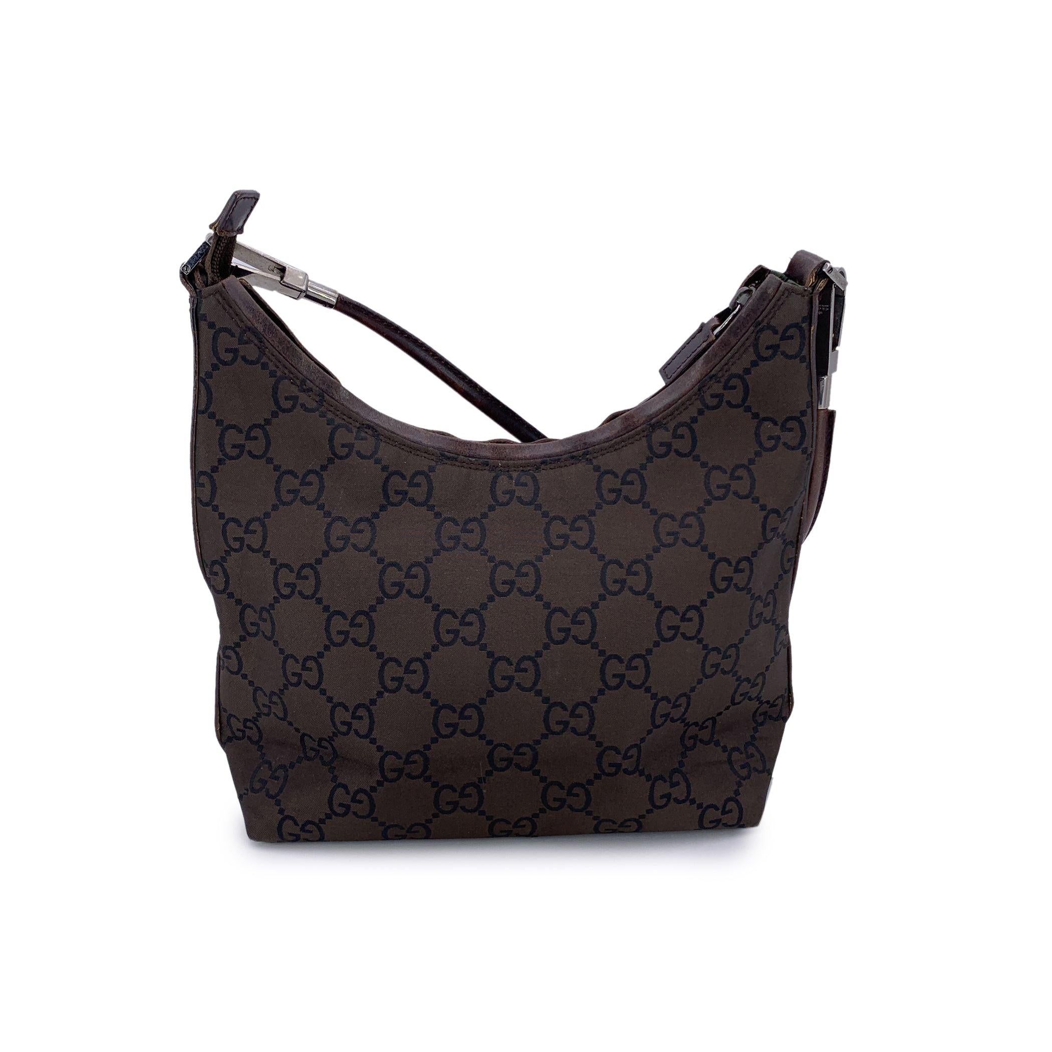 Gucci Brown Big Monogram Canvas Hobo Bag Schultertasche (Schwarz) im Angebot
