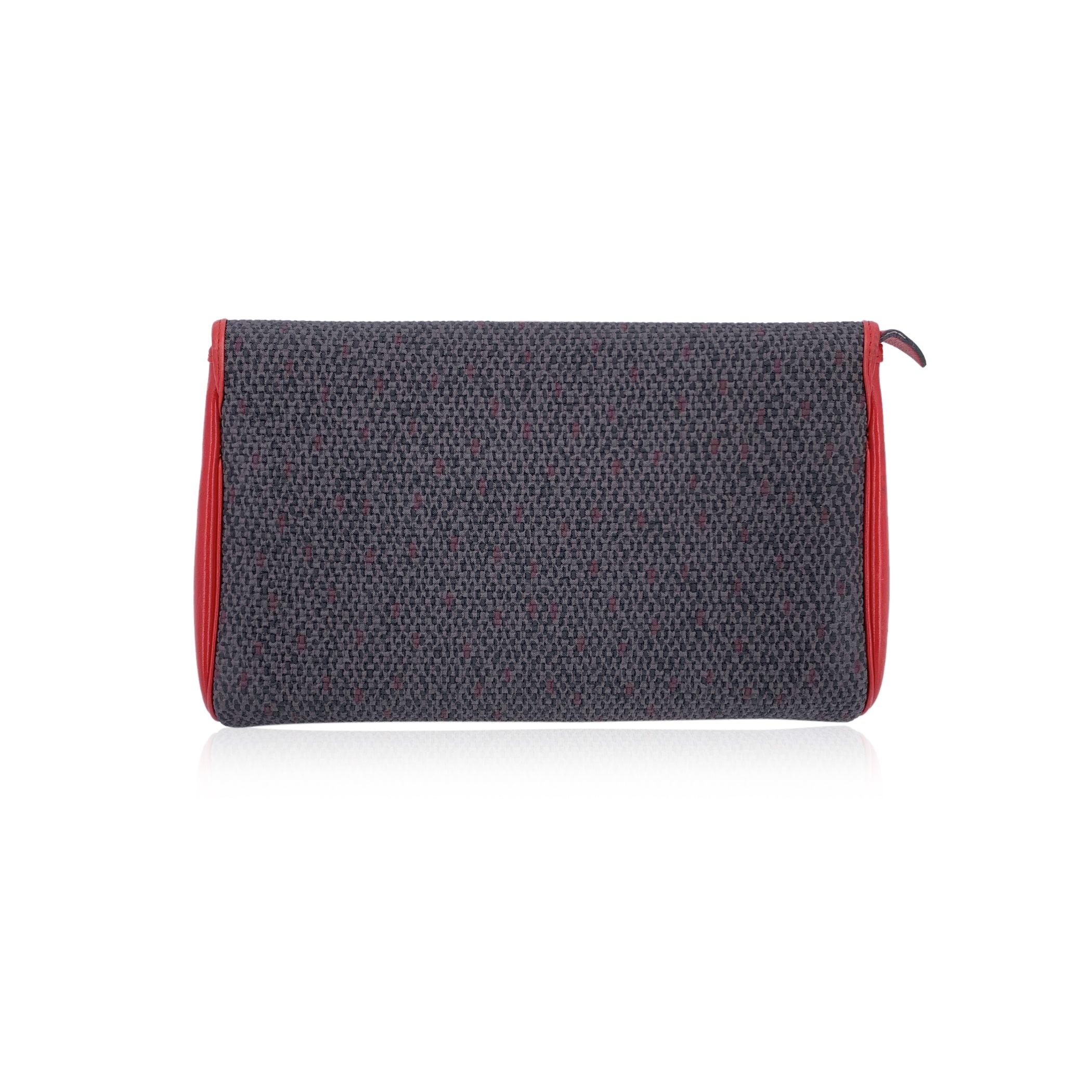 Yves Saint Laurent Vintage Grau Rot Texturierte Segeltuch Clutch Tasche im Zustand „Hervorragend“ im Angebot in Rome, Rome