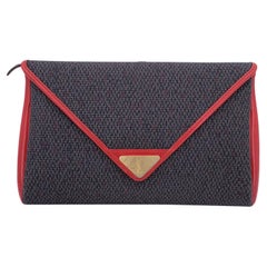 Yves Saint Laurent Vintage Grey Red Textured Canvas Clutch Bag